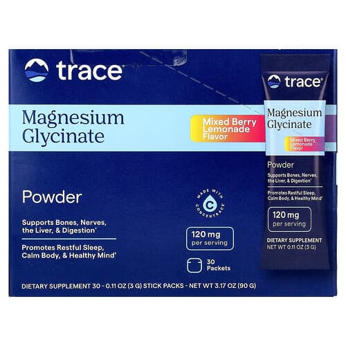 Trace  Magnesium Glycinate Powder  Mixed Berry Lemonade  30 Packets  0.11 oz (3 g) Each