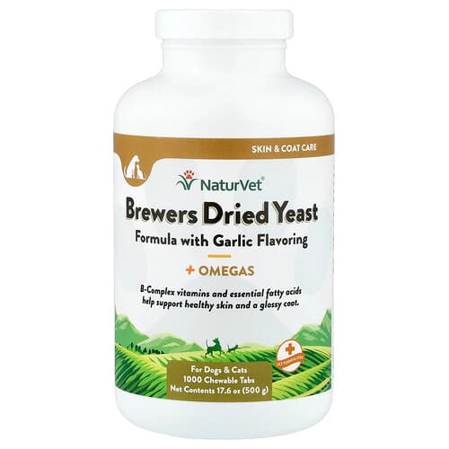NaturVet  Brewers Dried Yeast + Omegas  For Dogs and Cats  1 000 Chewable Tabs  17.6 oz (500 g)