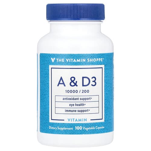 The Vitamin Shoppe  Vitamin A & D3  100 Vegetable Capsules