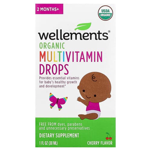 Wellements  Organic Multivitamin Drops  2 Months+  Cherry  1 fl oz (30 ml)