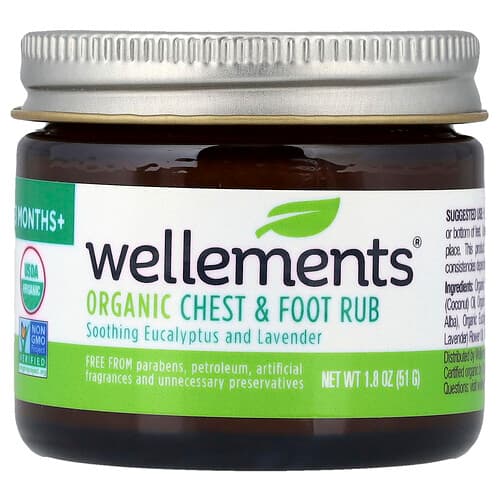 Wellements  Organic Chest & Foot Rub  3 Months+  Soothing Eucalyptus and Lavender  1.8 oz (51 g)