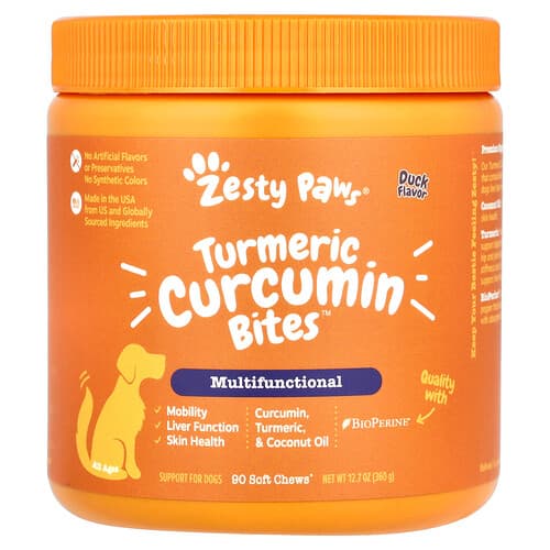 Zesty Paws  Turmeric Curcumin Bites™ for Dogs  Multifunctional  All Ages  Duck  90 Soft Chews  12.7 oz (360 g)