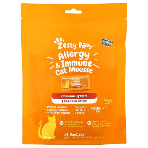 Zesty Paws  Allergy & Immune Cat Mousse  For Cats  All Ages  Chicken  14 Sachets 0.2 oz (6 g) Each