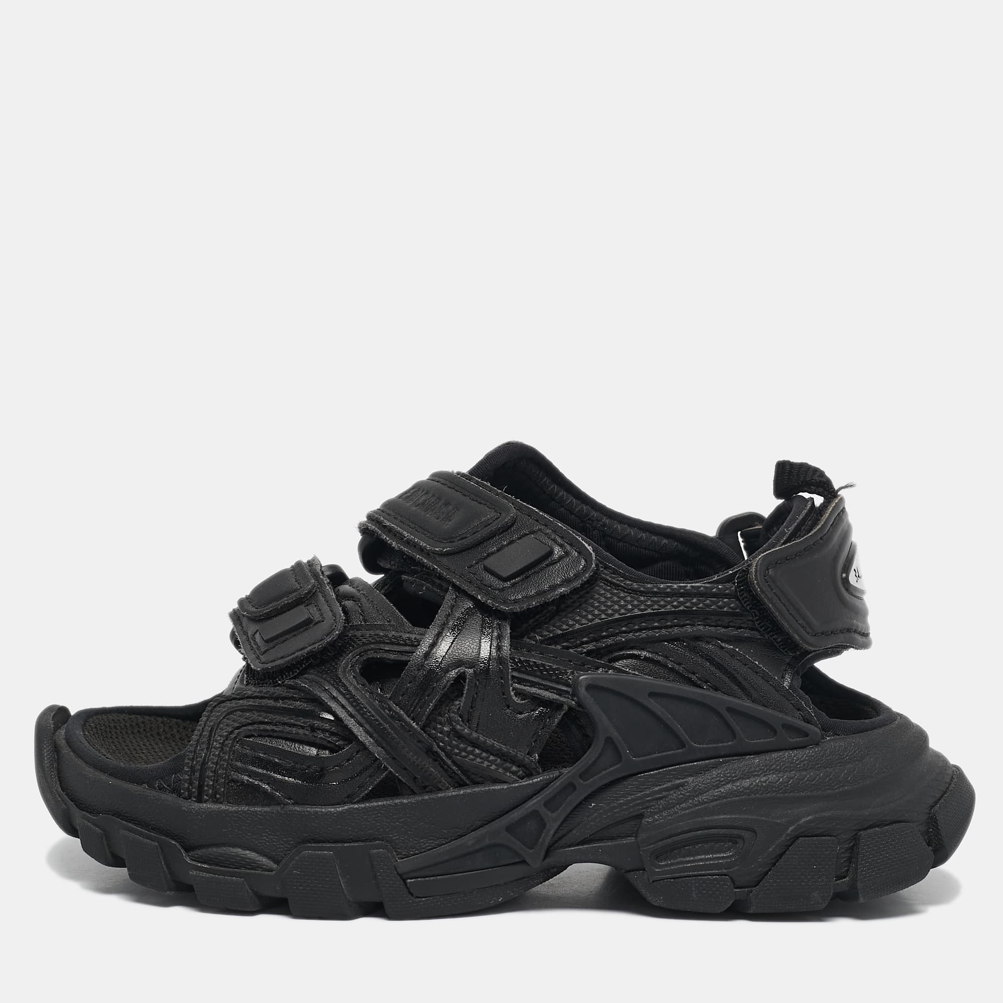 Balenciaga Black Faux Leather Track Sandals Size 26