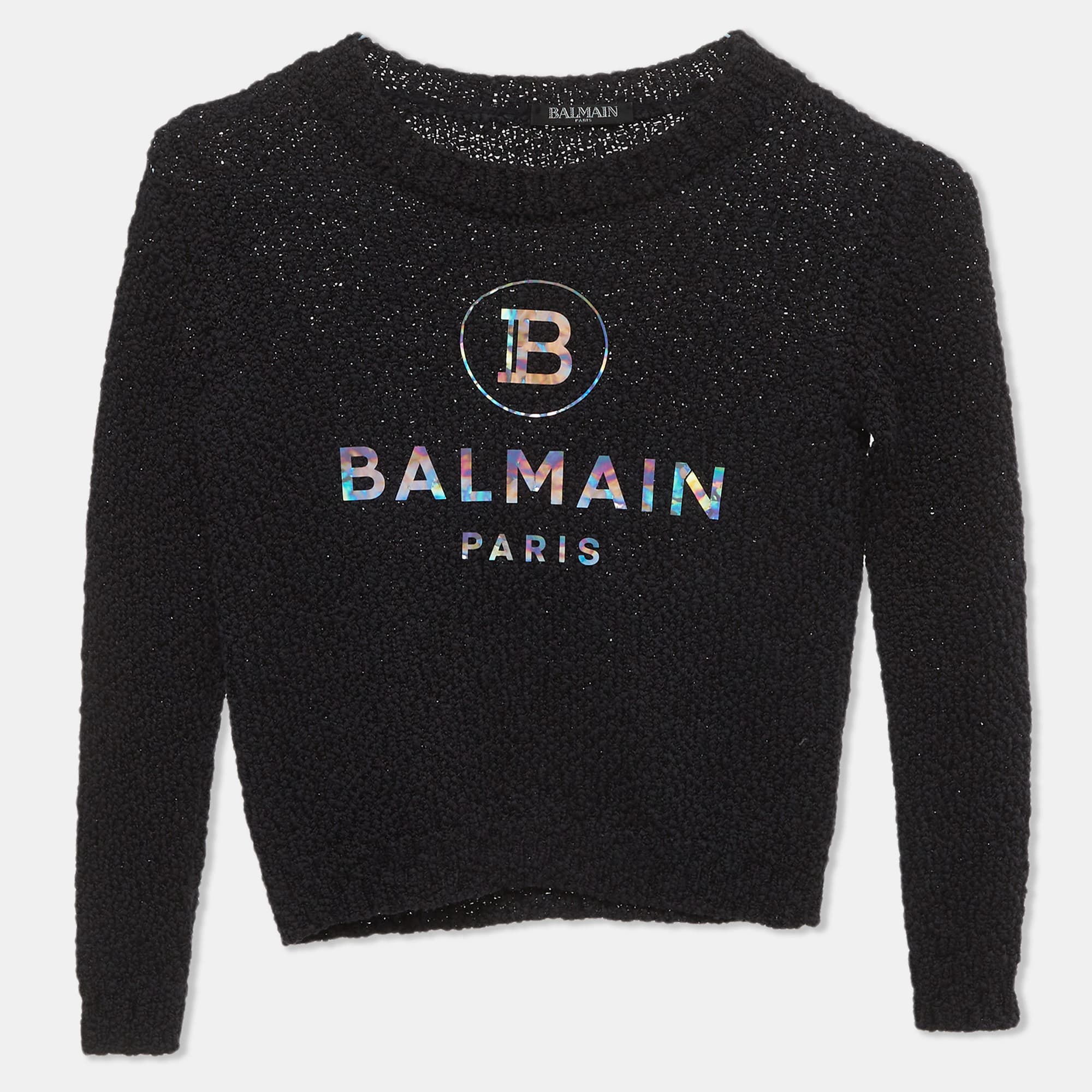 Balmain Black Cotton Knit Long Sleeve Crewneck Sweater 6 Yrs