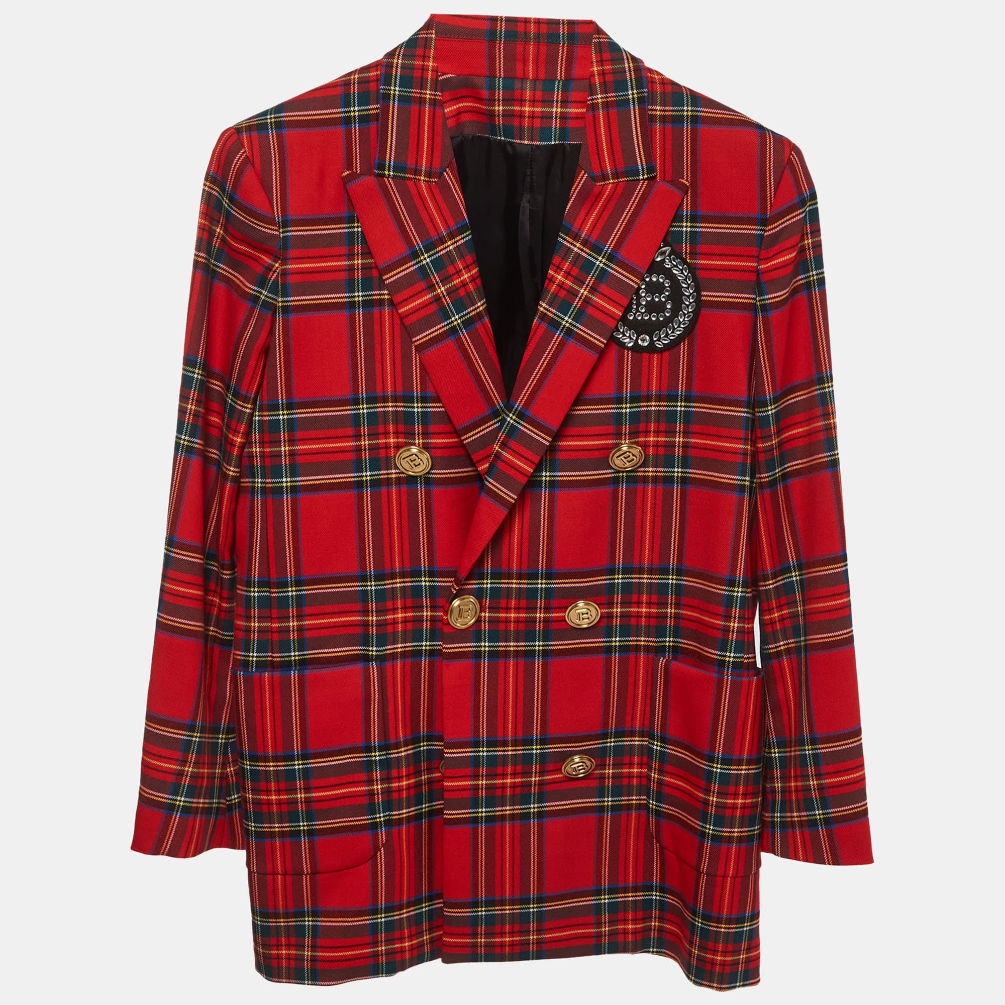 Balmain Kids Red Tartan Wool Double-Breasted Blazer 12Yrs