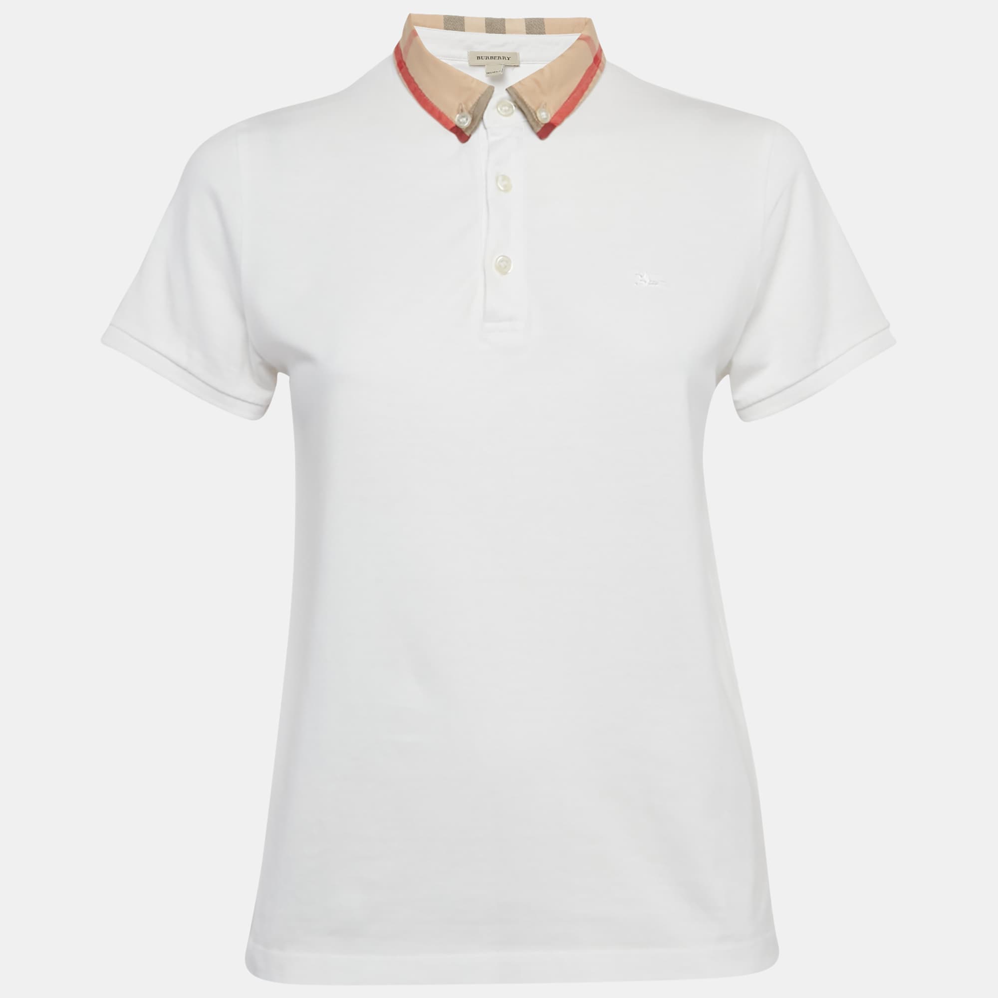 Burberry Children White Check Print Collar Cotton T-Shirt 14Yrs