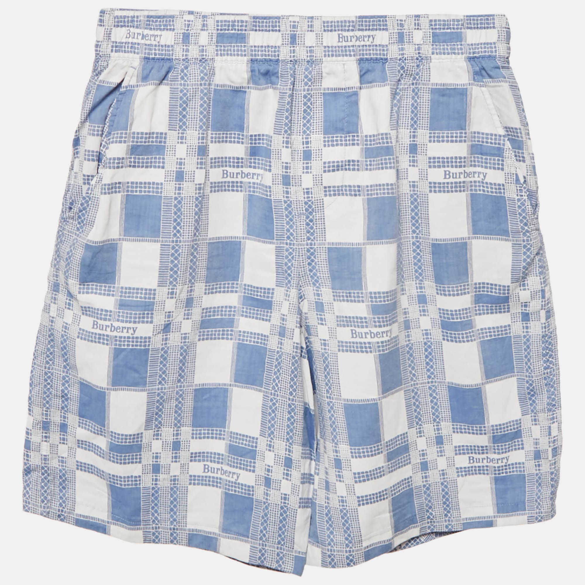 Burberry Kids Blue Checks Cotton Shorts 14Yrs