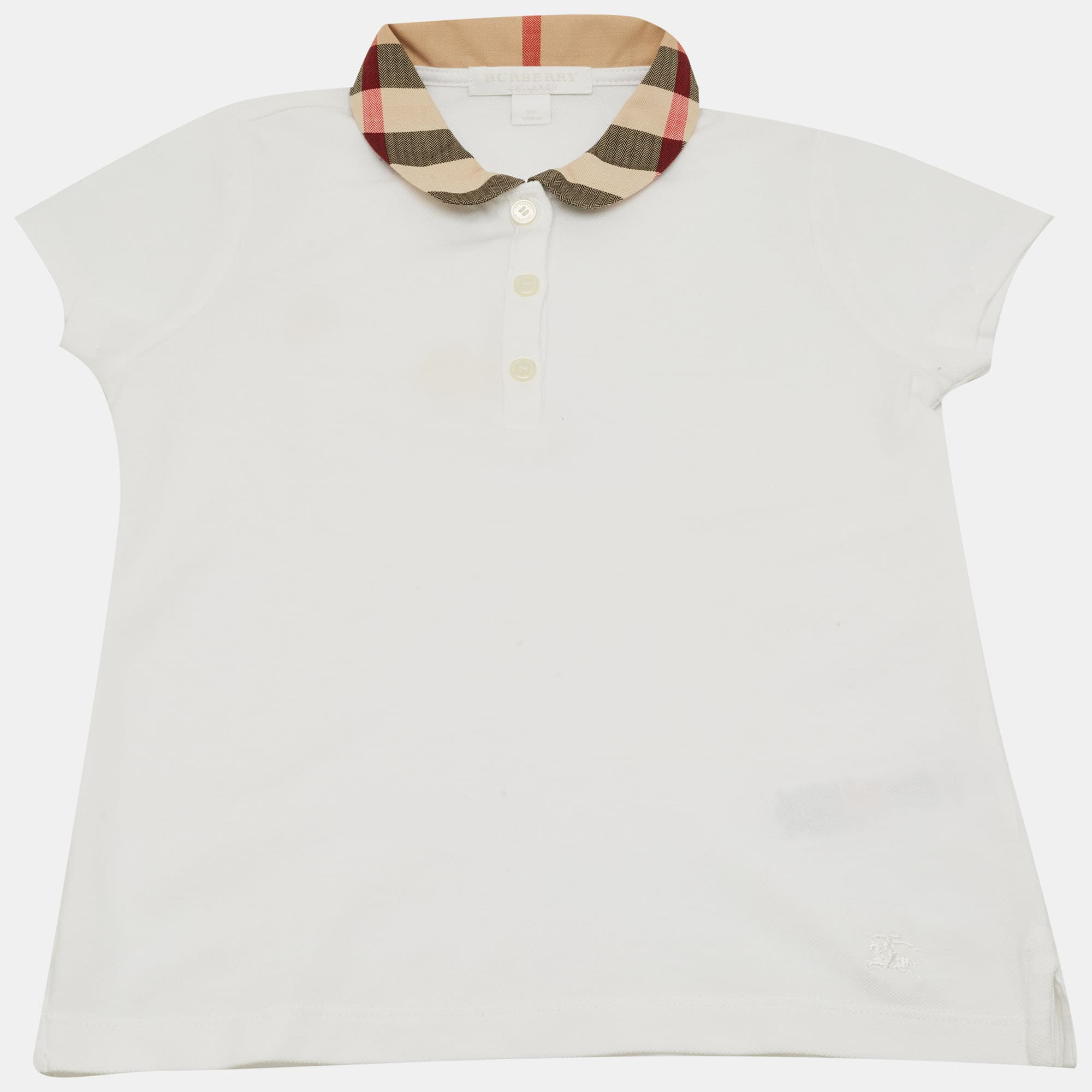 Burberry Children White Cotton Polo T-Shirt 6Yrs