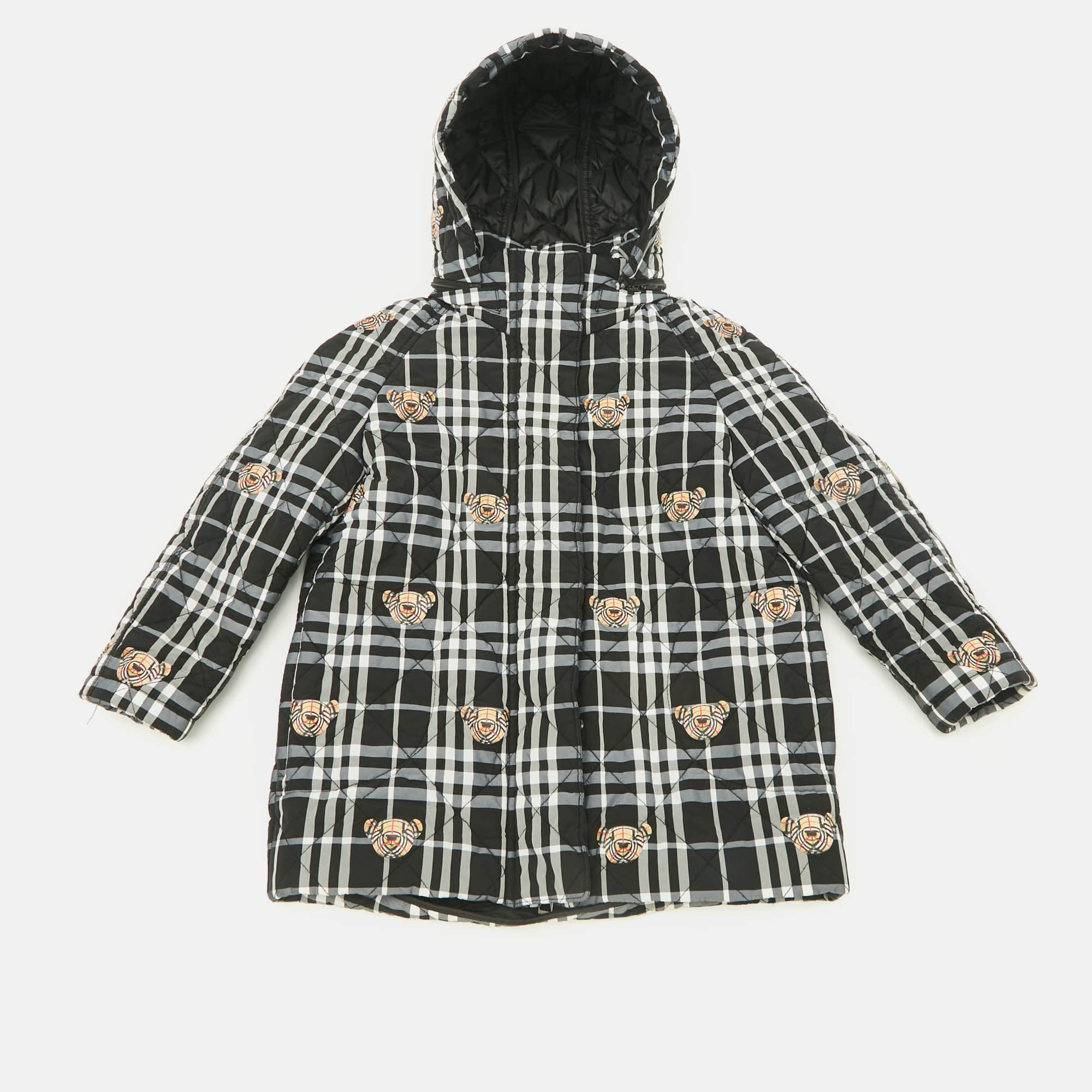 Burberry Kids Monogram Teddy Print Checks Nylon Puffer Jacket 6Yrs