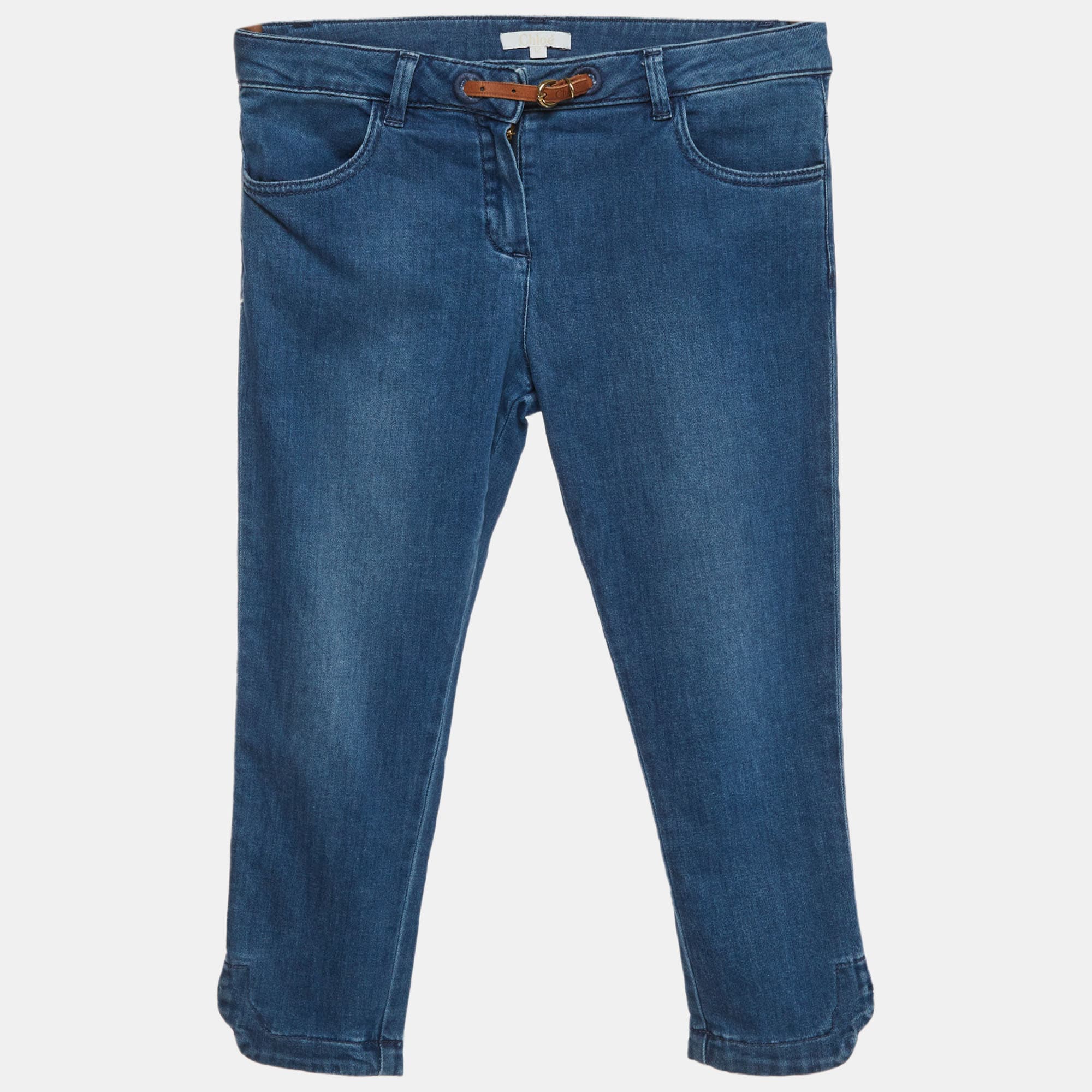 Chloé Kids Blue Denim Leather Buckle Straight Fit Jeans 12 Yrs/Waist 26"