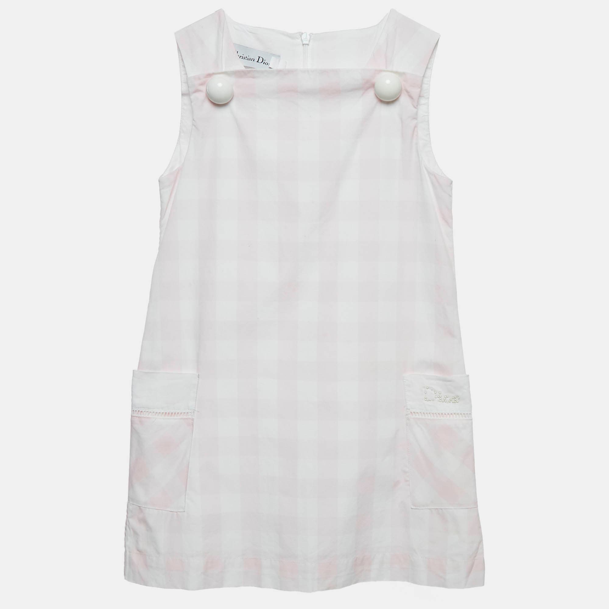 Christian Dior Kids Pink Checks Cotton A-Line Dress 6Yrs