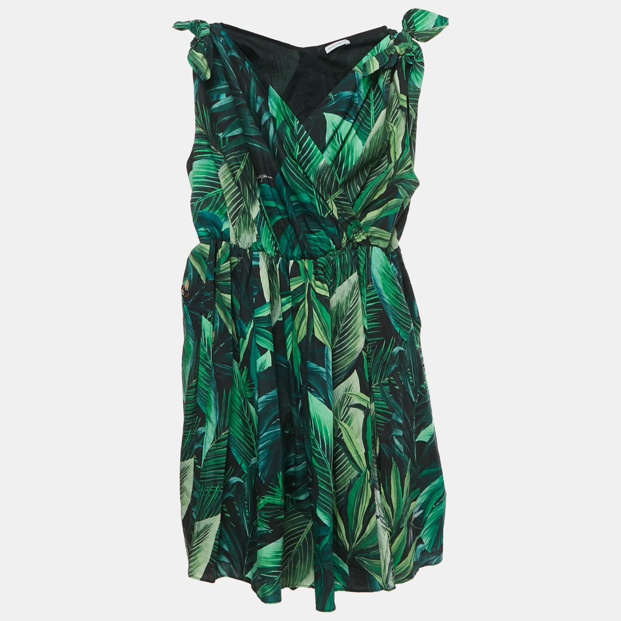 Dolce & Gabbana Kids Green Tropical Print Cotton Slit Dress Set 11/12 Yrs