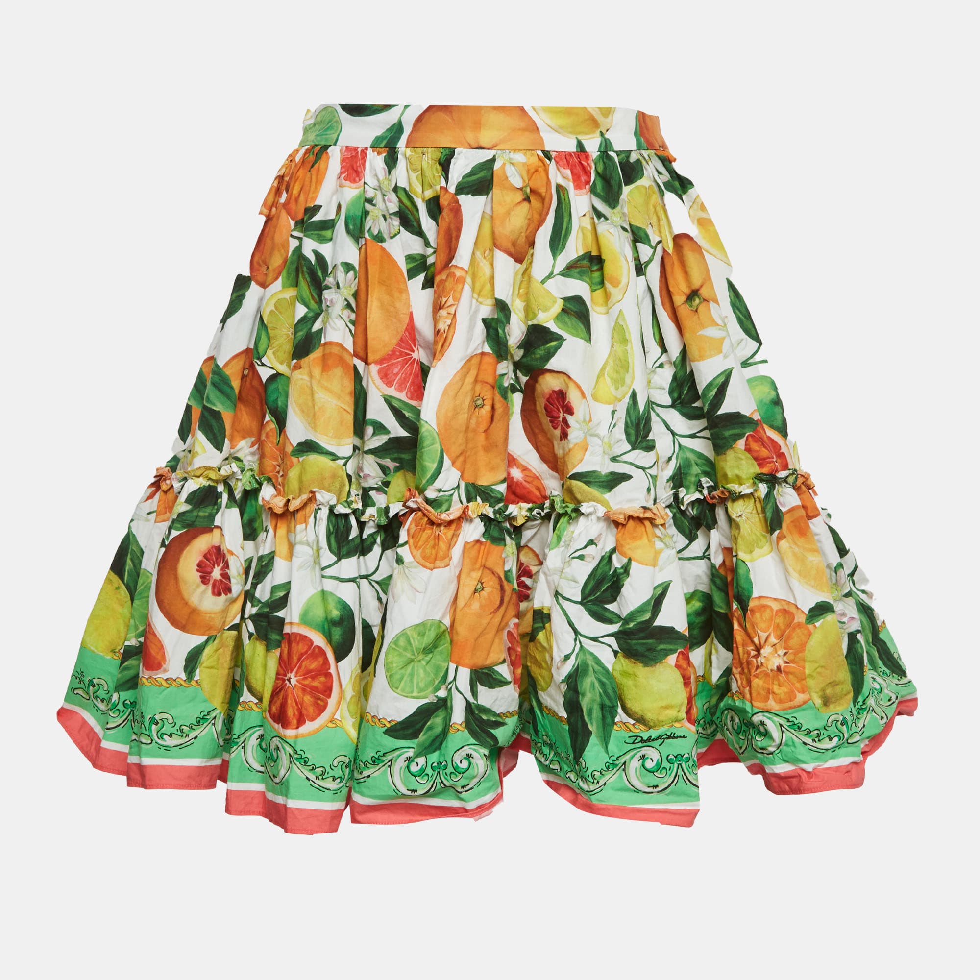 Dolce & Gabbana Multicolour Fruit Print Cotton Tiered Skirt 12+ Yrs