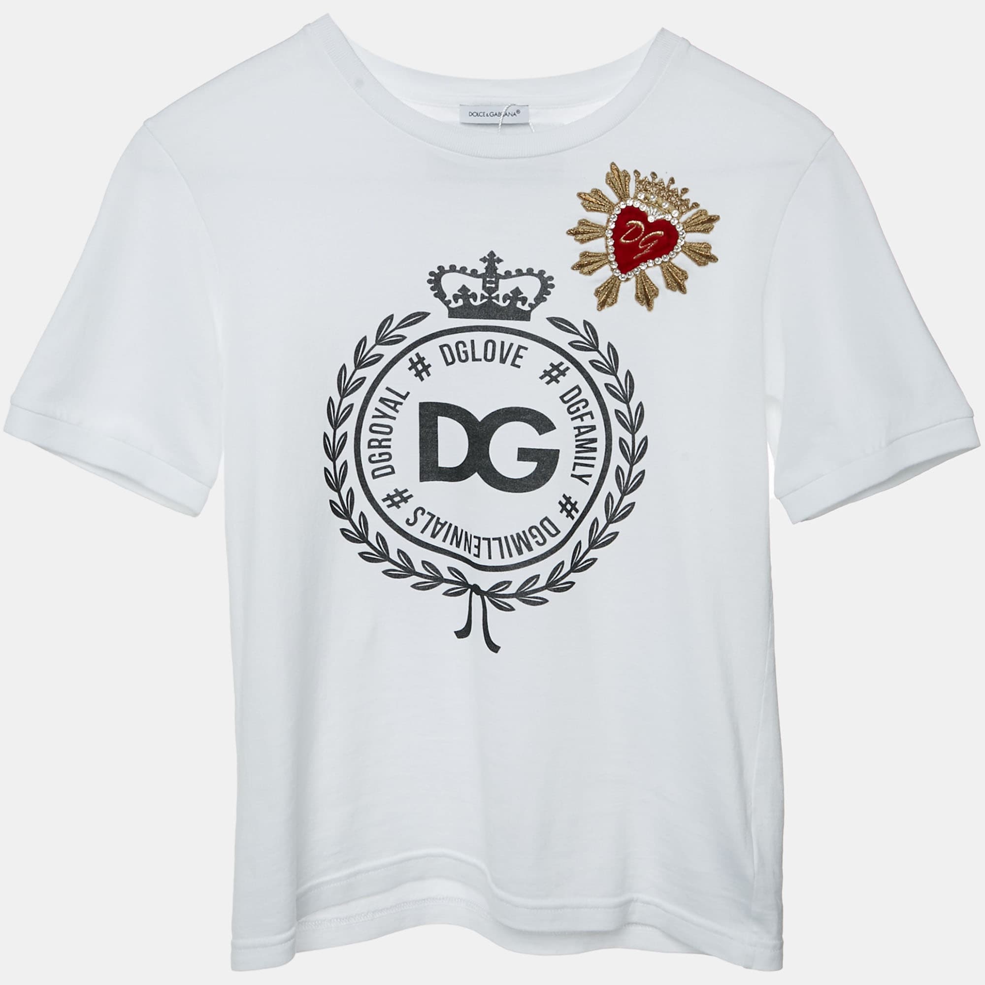 Dolce & Gabbana Kids White DG Graphic Jersey Knit T-shirt 7-8 Yrs