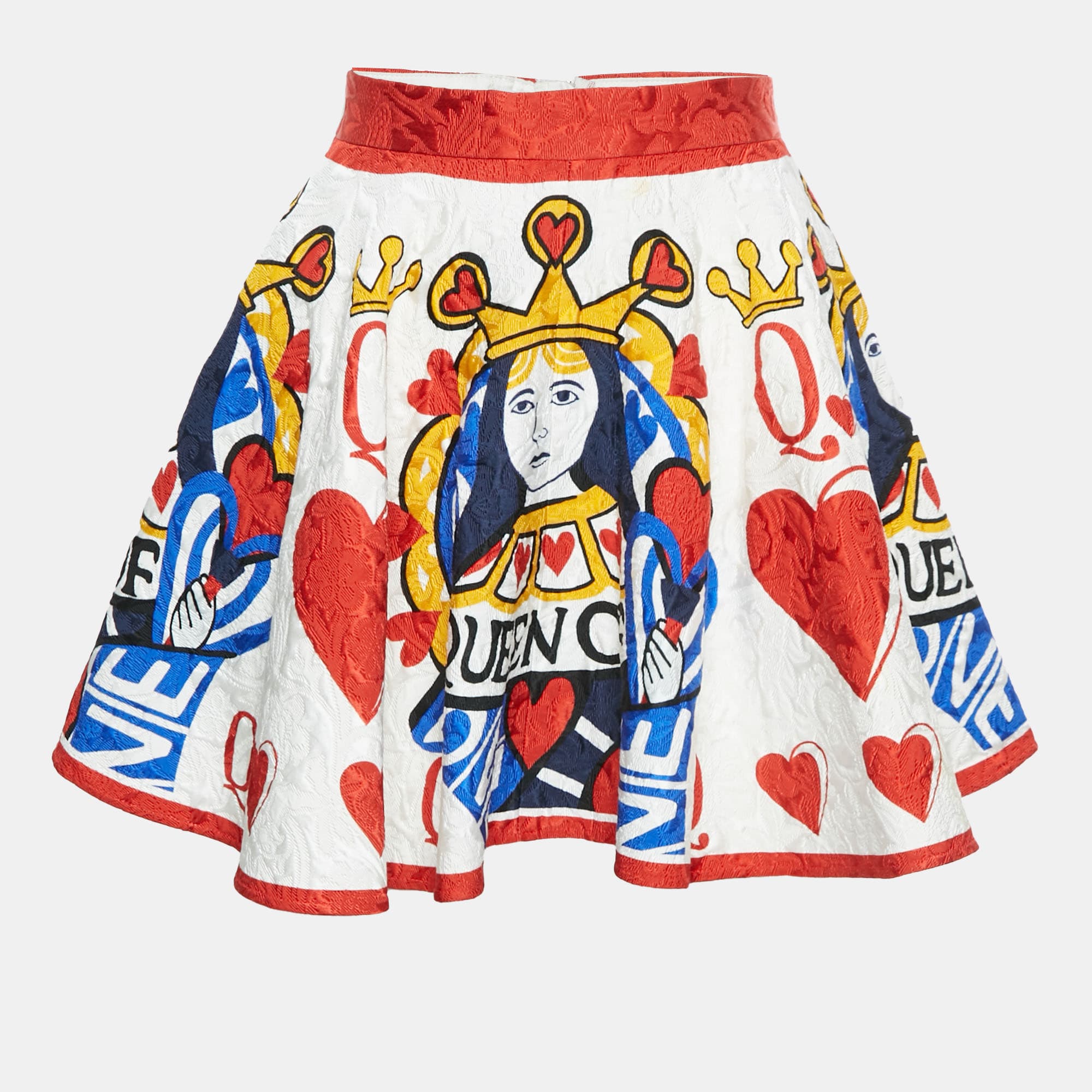 Dolce & Gabbana White Queen of Love Print Jacquard Flared Mini Skirt 7-8 Yrs