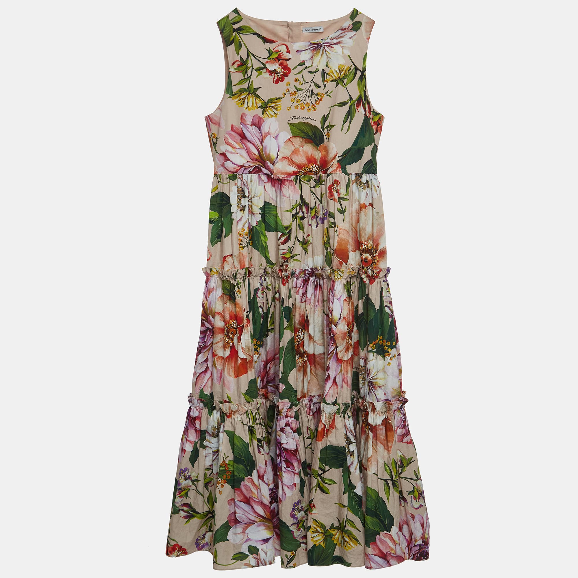 Dolce & Gabbana Pink Floral Printed Cotton Poplin Dress (11-12 Yrs)
