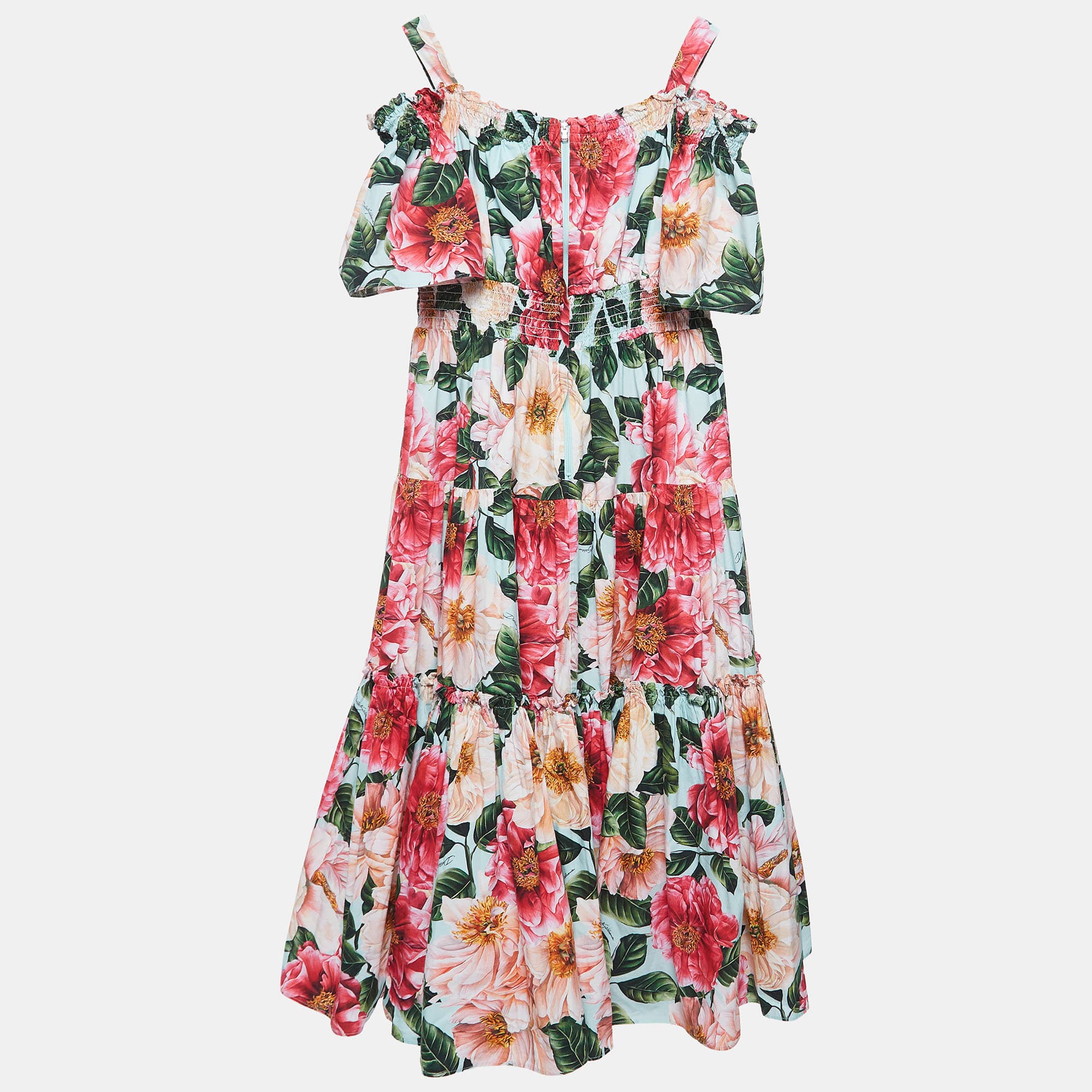 Dolce & Gabbana Blue/Multicolor Floral Printed Cotton Poplin Dress (11-12 Yrs)