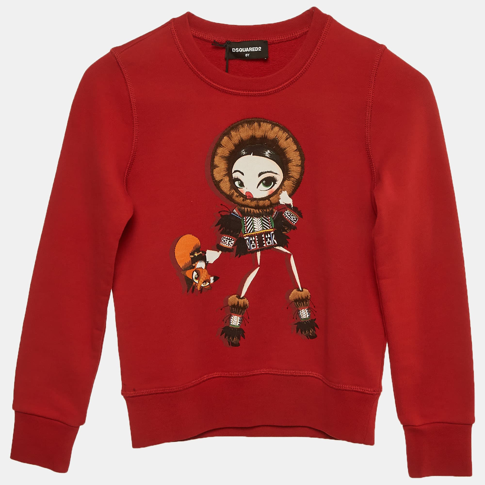 Dsquared2 Kids Red Printed Cotton Sweatshirt 8Yrs