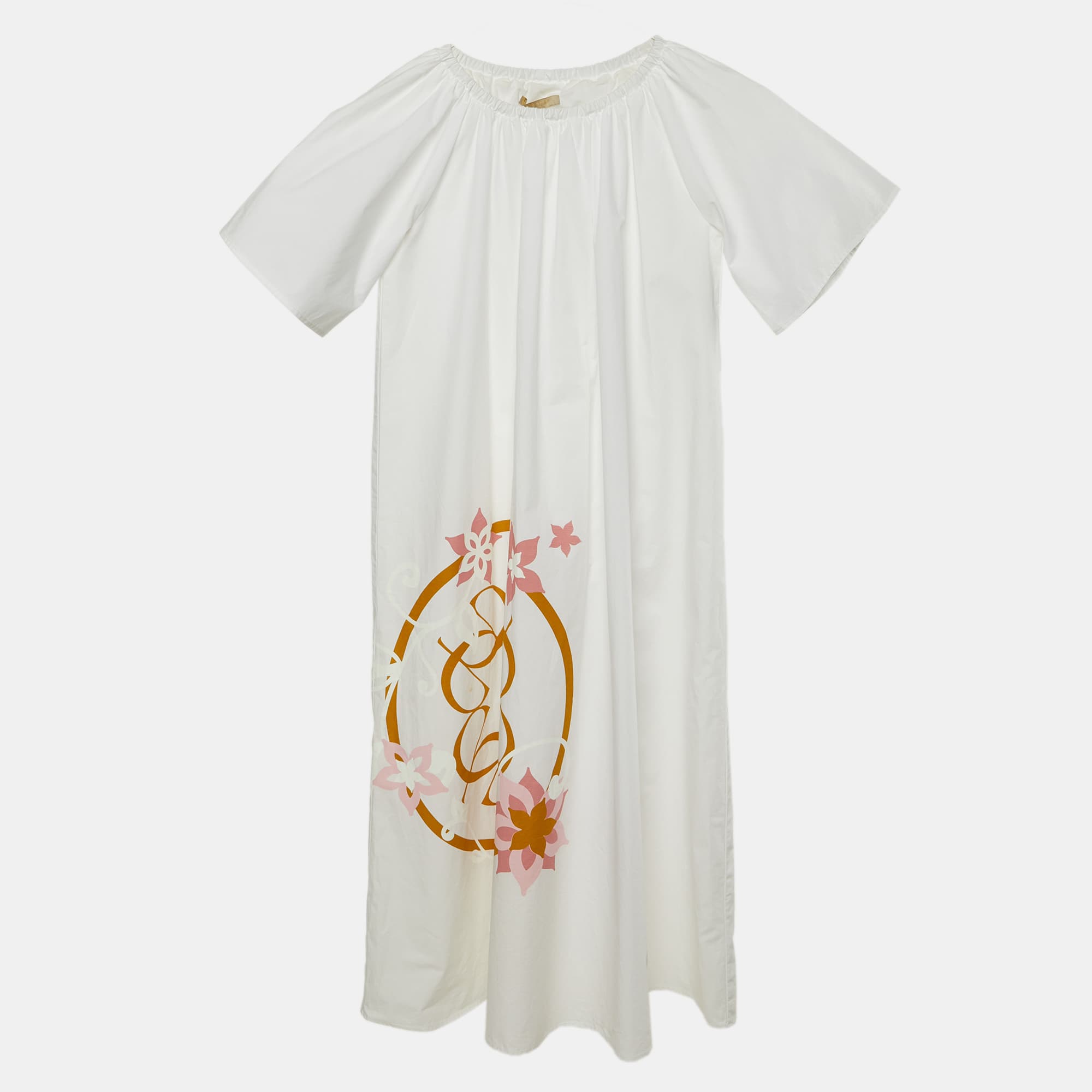 Elie Saab Junior White Floral Print Cotton Maxi Dress Size 10 Yrs