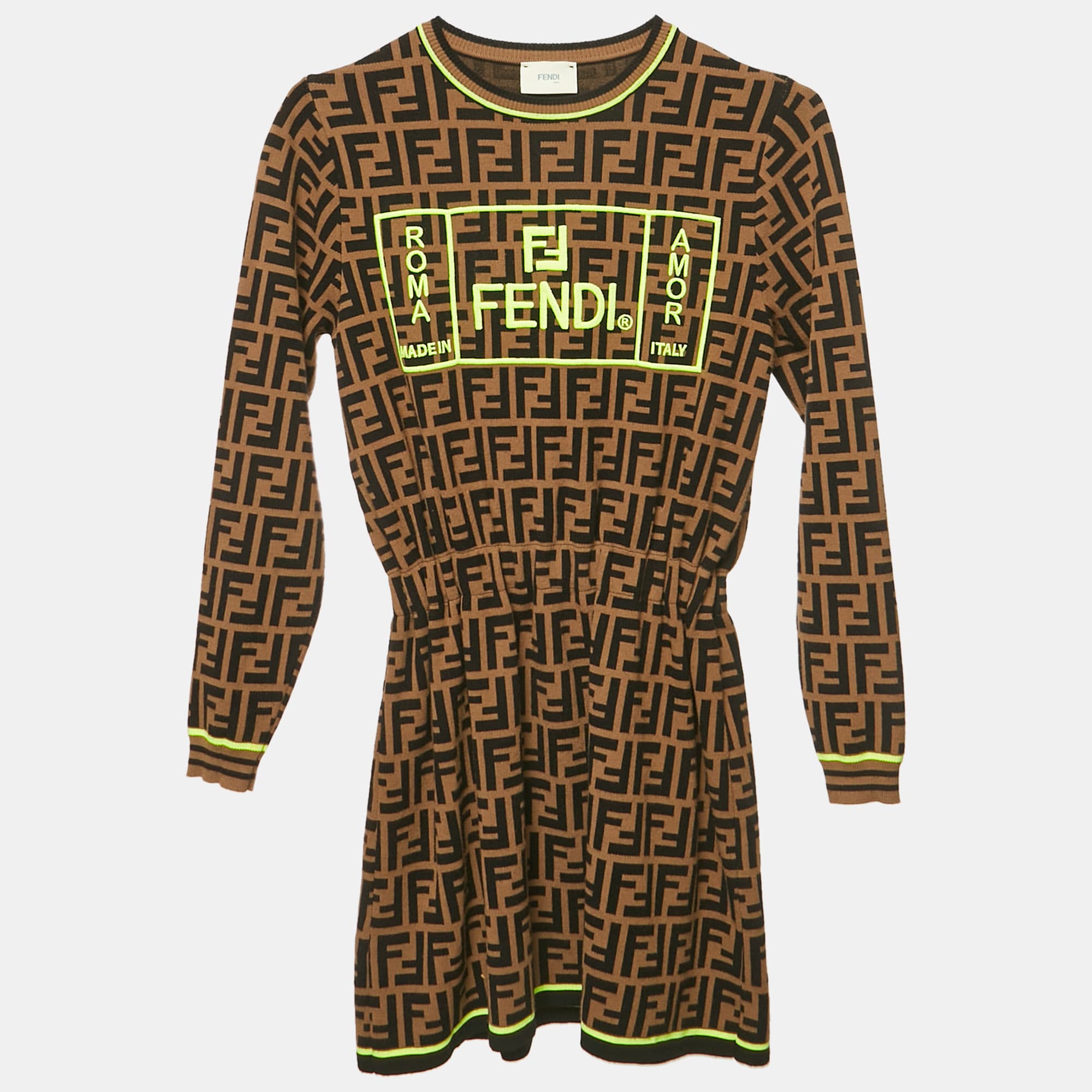 Fendi Kids Brown Zucca Stretch Knit Dress 8Yrs