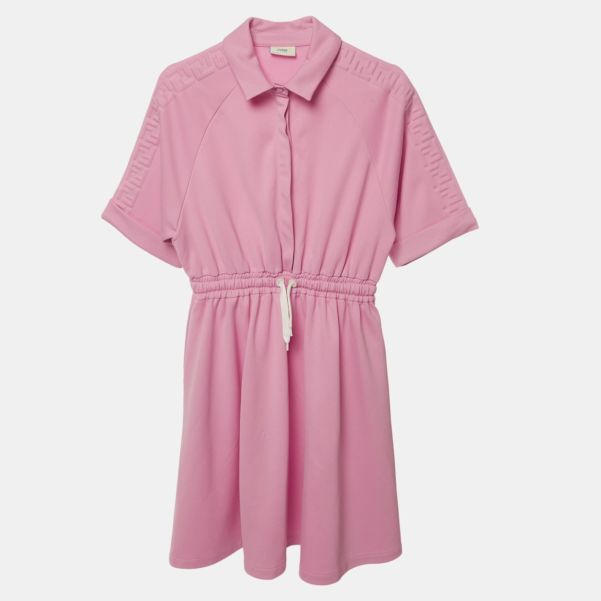 Fendi Prink FF Embossed Short Sleeve Drawstring Shirt Dress 12 Yrs
