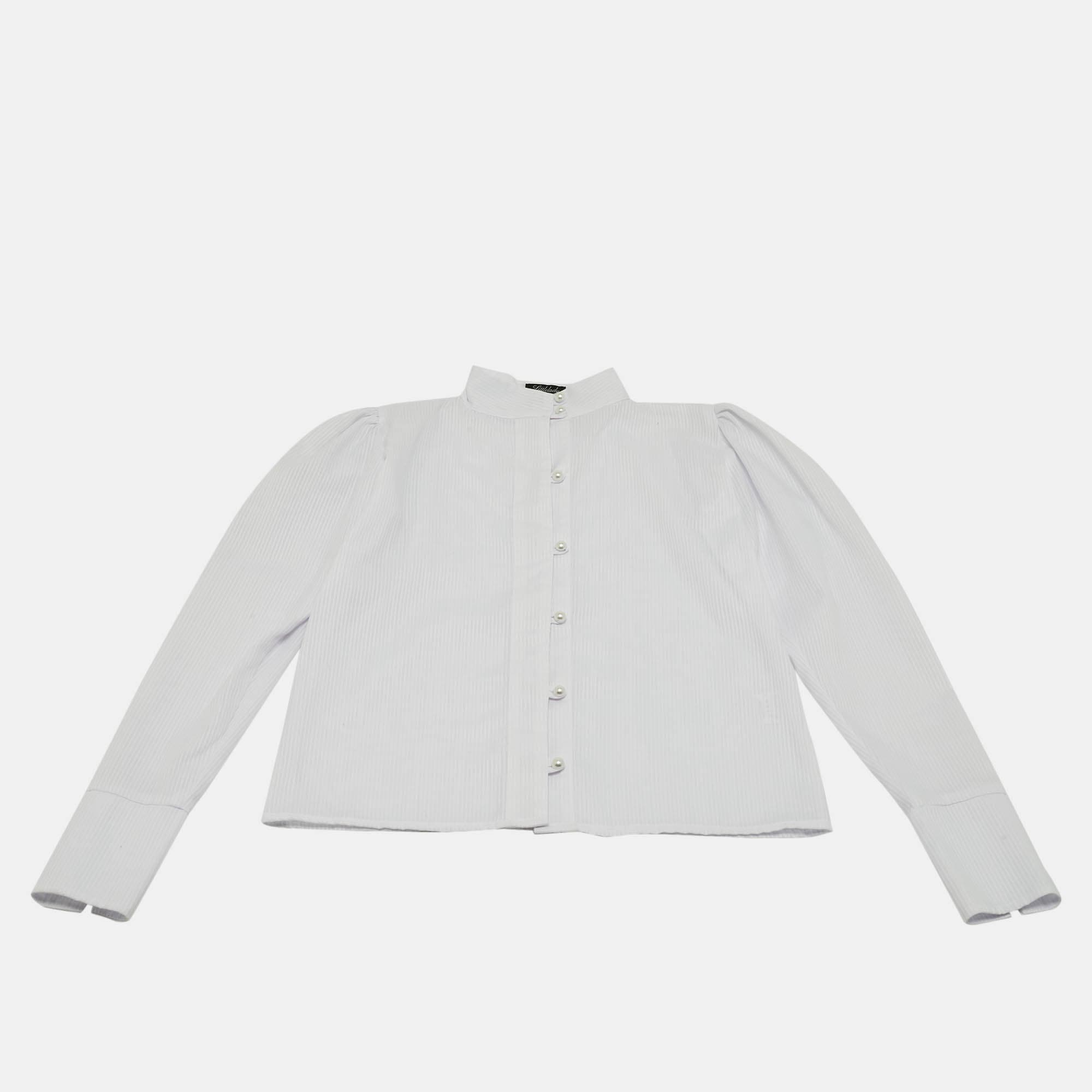 Little Lady Empire Kids White Stripe Cotton Pearl Button Detail Blouse 10Yrs