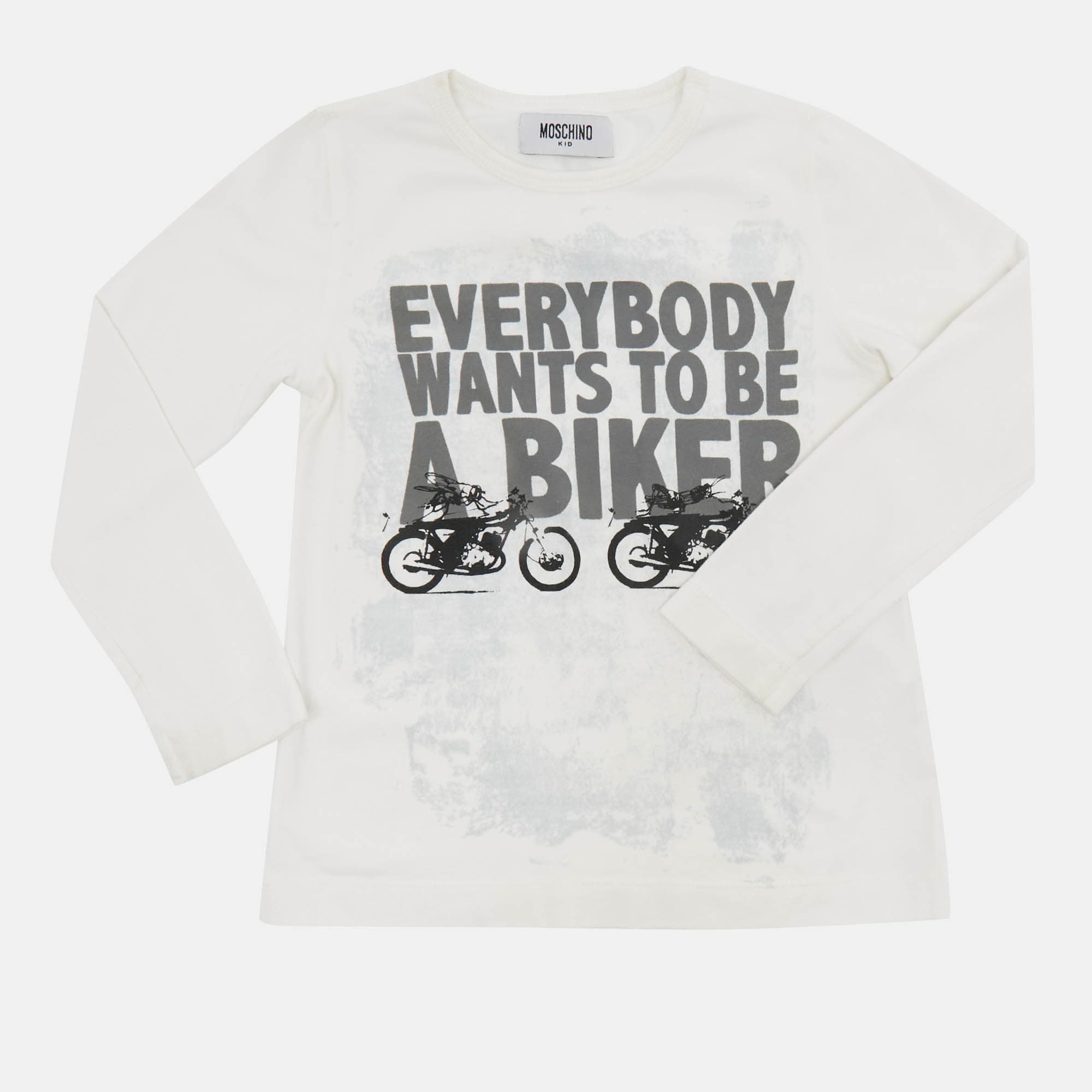Moschino Kids White Printed Jersey Long Sleeve T-Shirt 4 Yrs