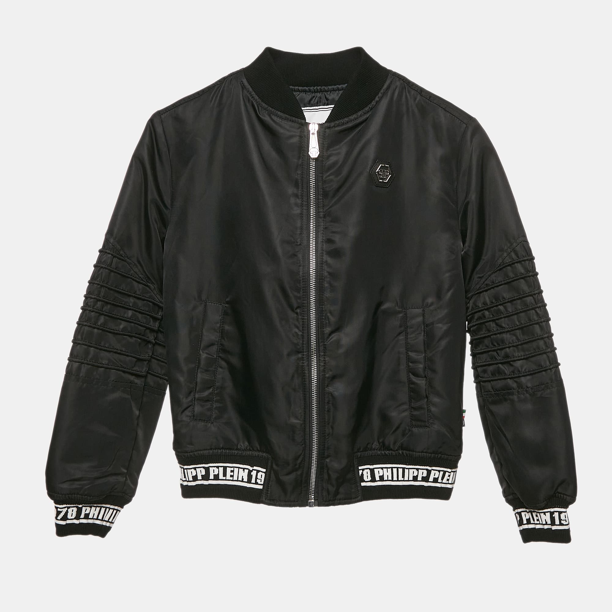Philipp Plein Junior Black Nylon Zip-Up Jacket 10 Yrs