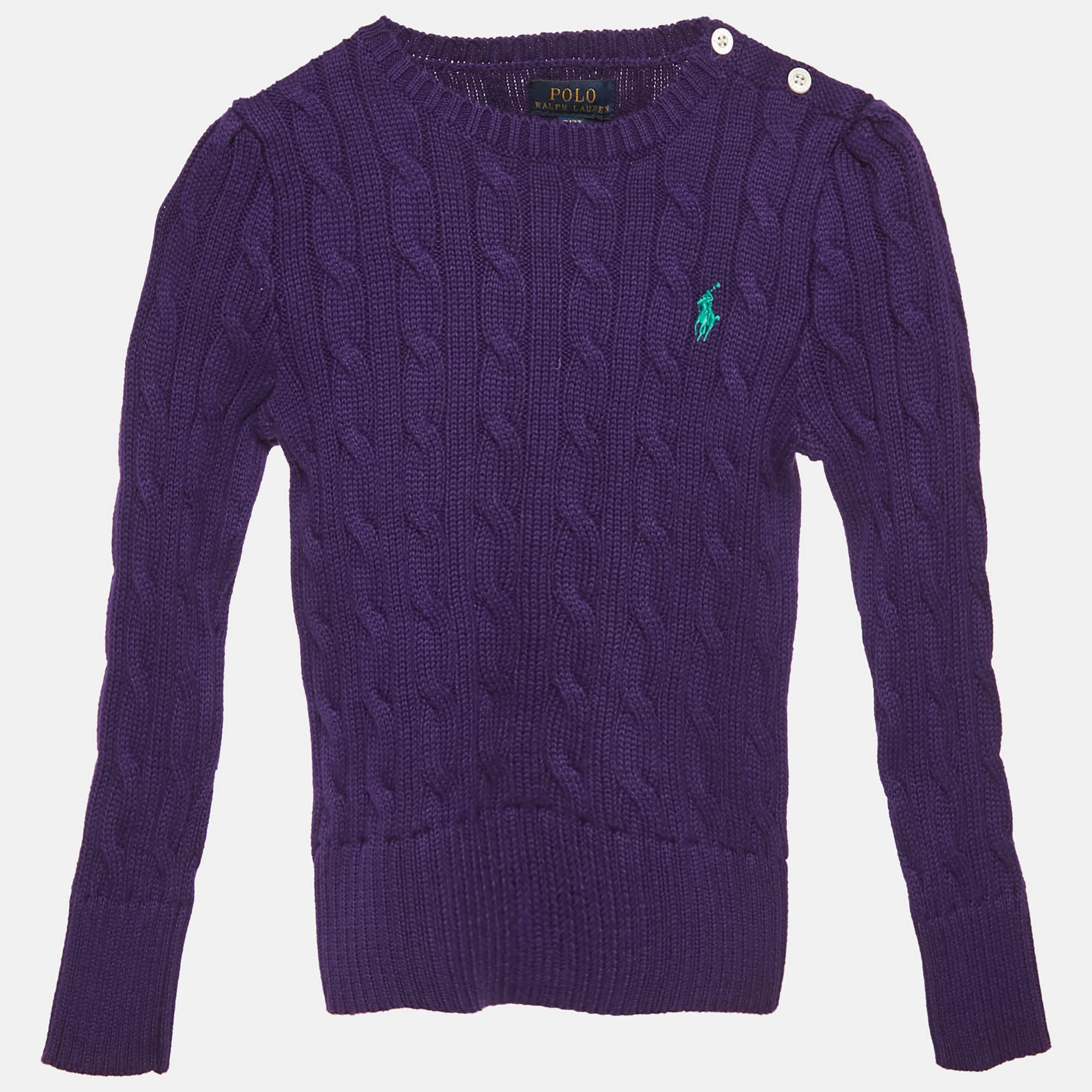 Polo Ralph Lauren Kids College Purple Cotton Cable Knit Sweater 3 Yrs