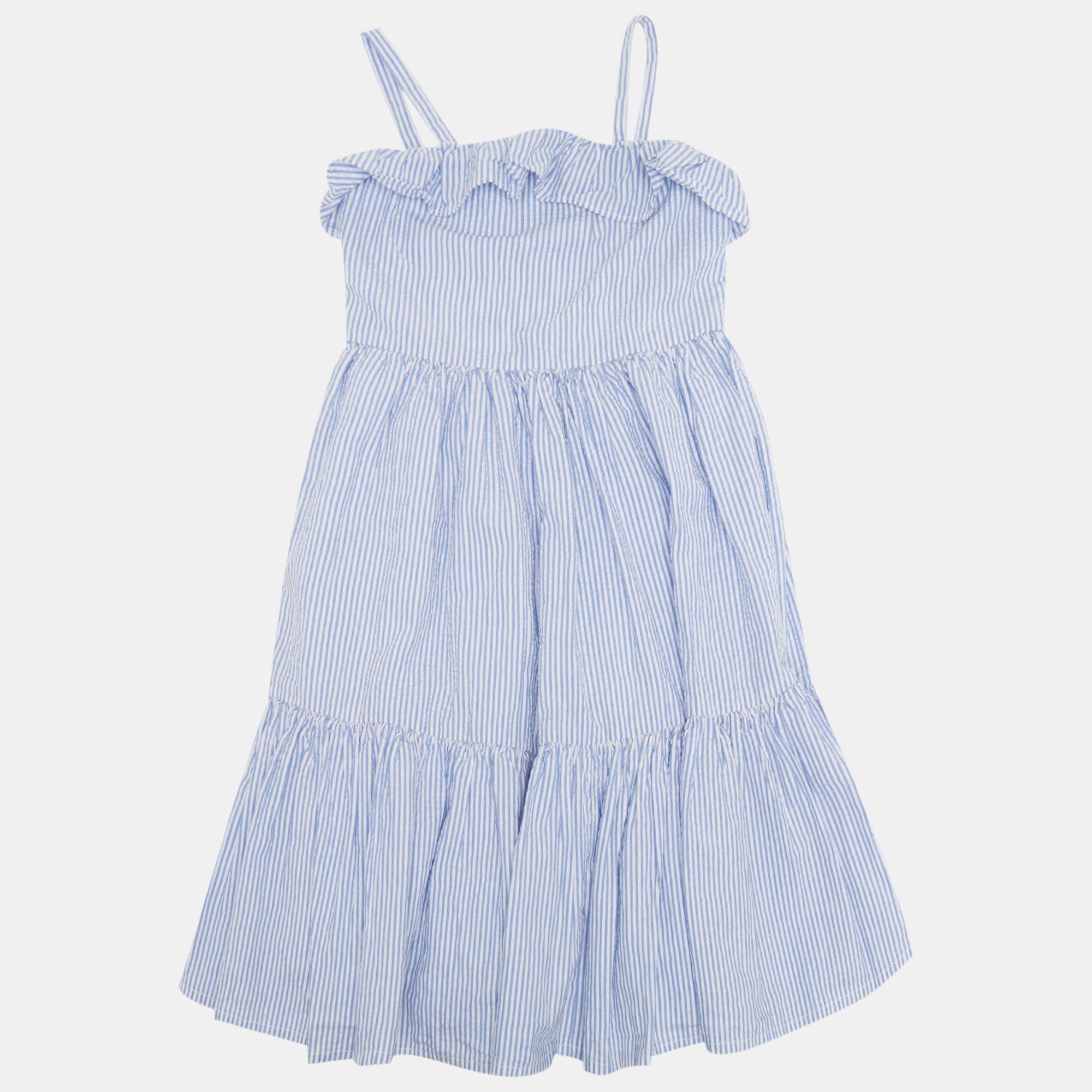 Polo Ralph Lauren Kids Blue Striped Cotton Ruffled Dress 6Yrs