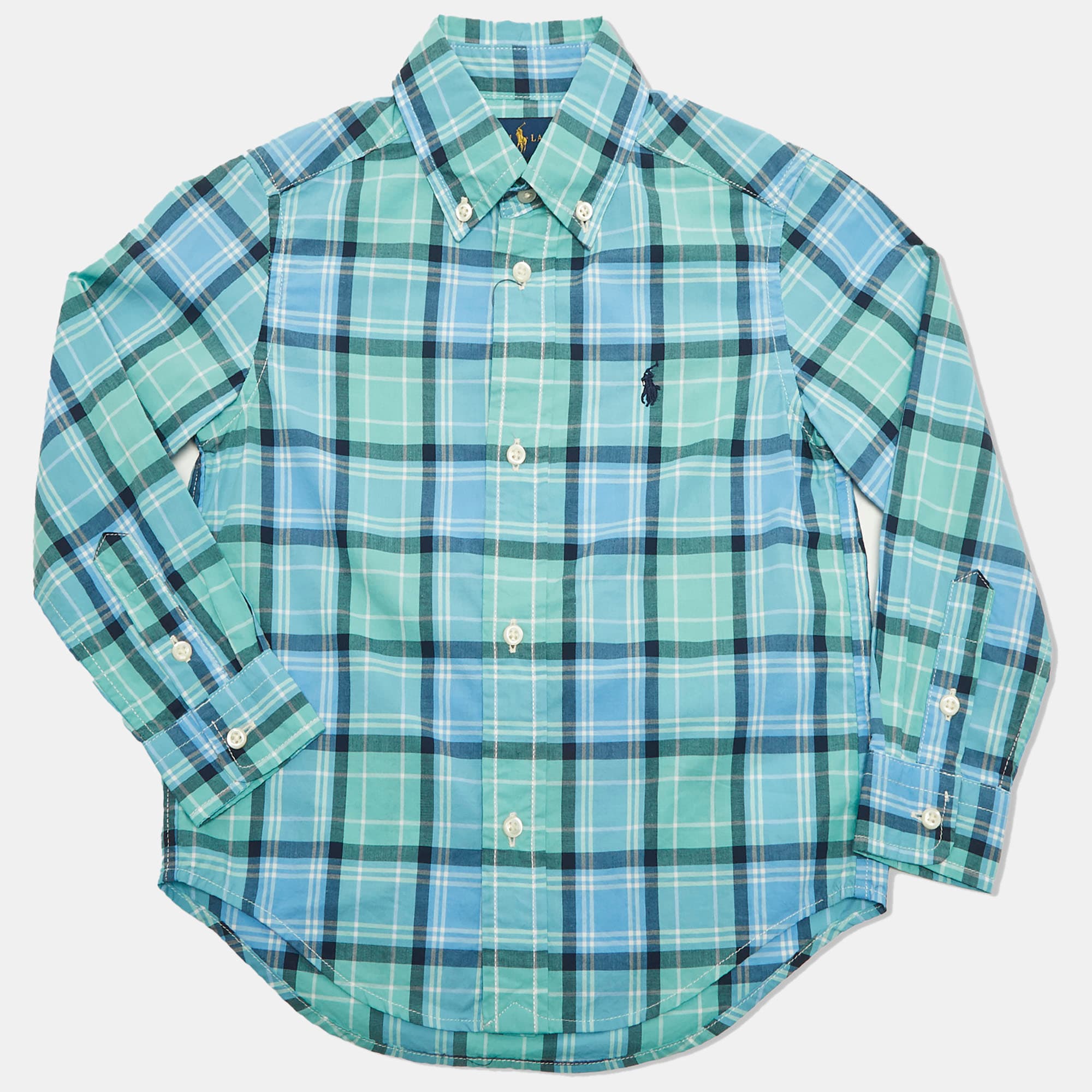 Polo Ralph Lauren Green/Blue Plaid Print Cotton Shirt 3 Yrs