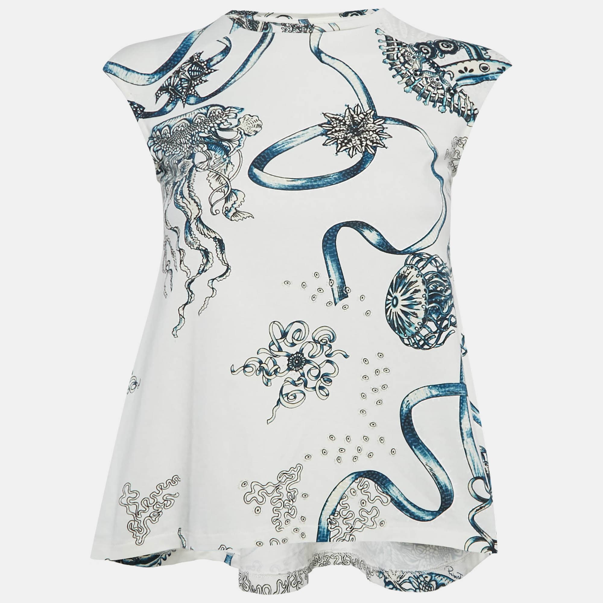 Roberto Cavalli White Jelly Fish Print Jersey T-Shirt 10Yrs