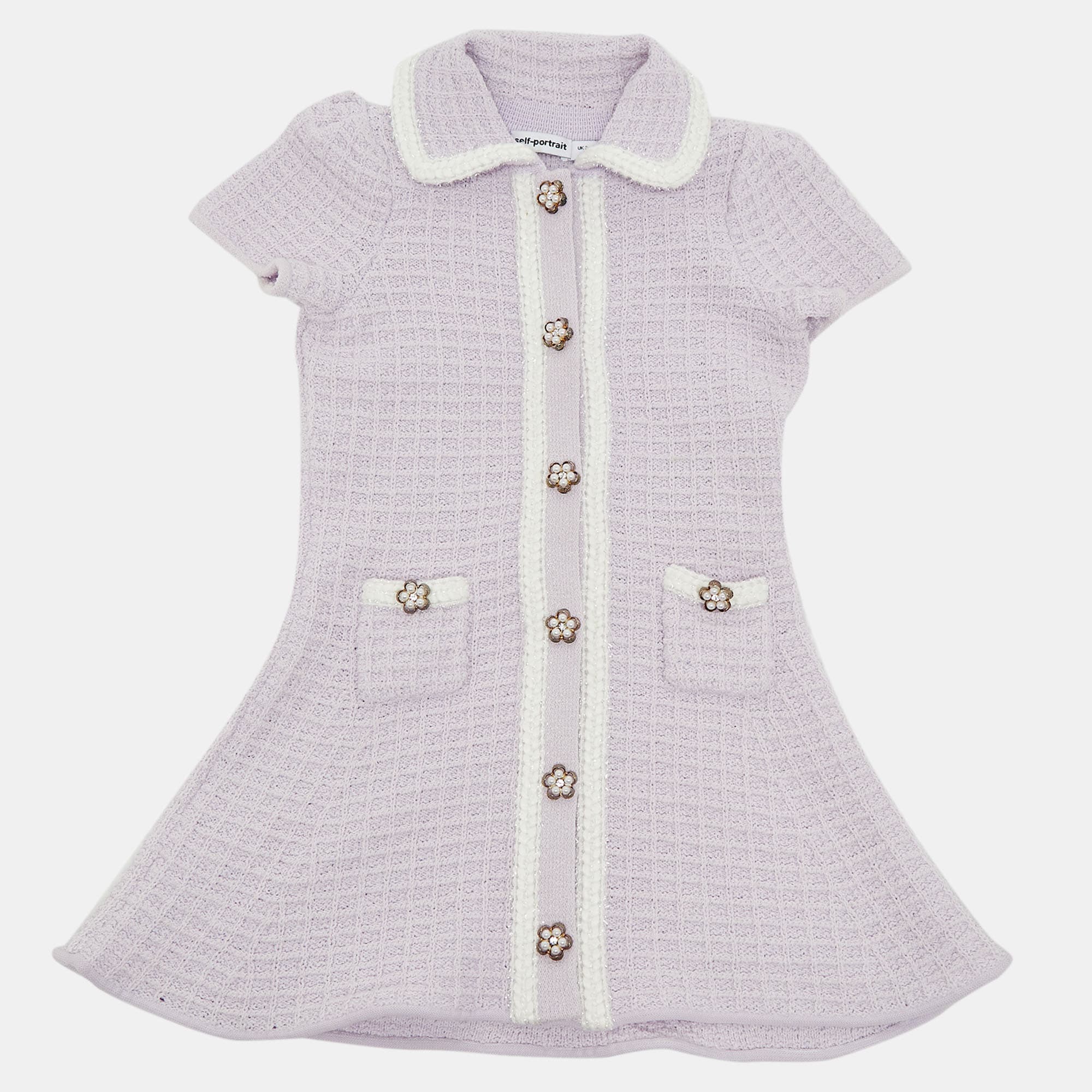 Self-Portrait Kids Lilac Textured Knit Short-Sleeve Dress 3-4 Yrs