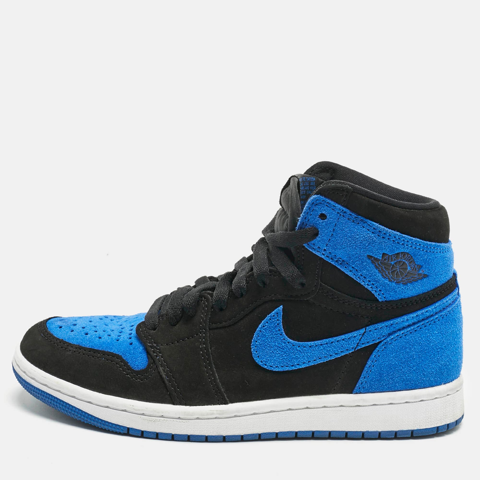 Air Jordans Blue/Black Suede Jordan 1 Retro High OG Royal Reimagined Sneakers Size 37.5