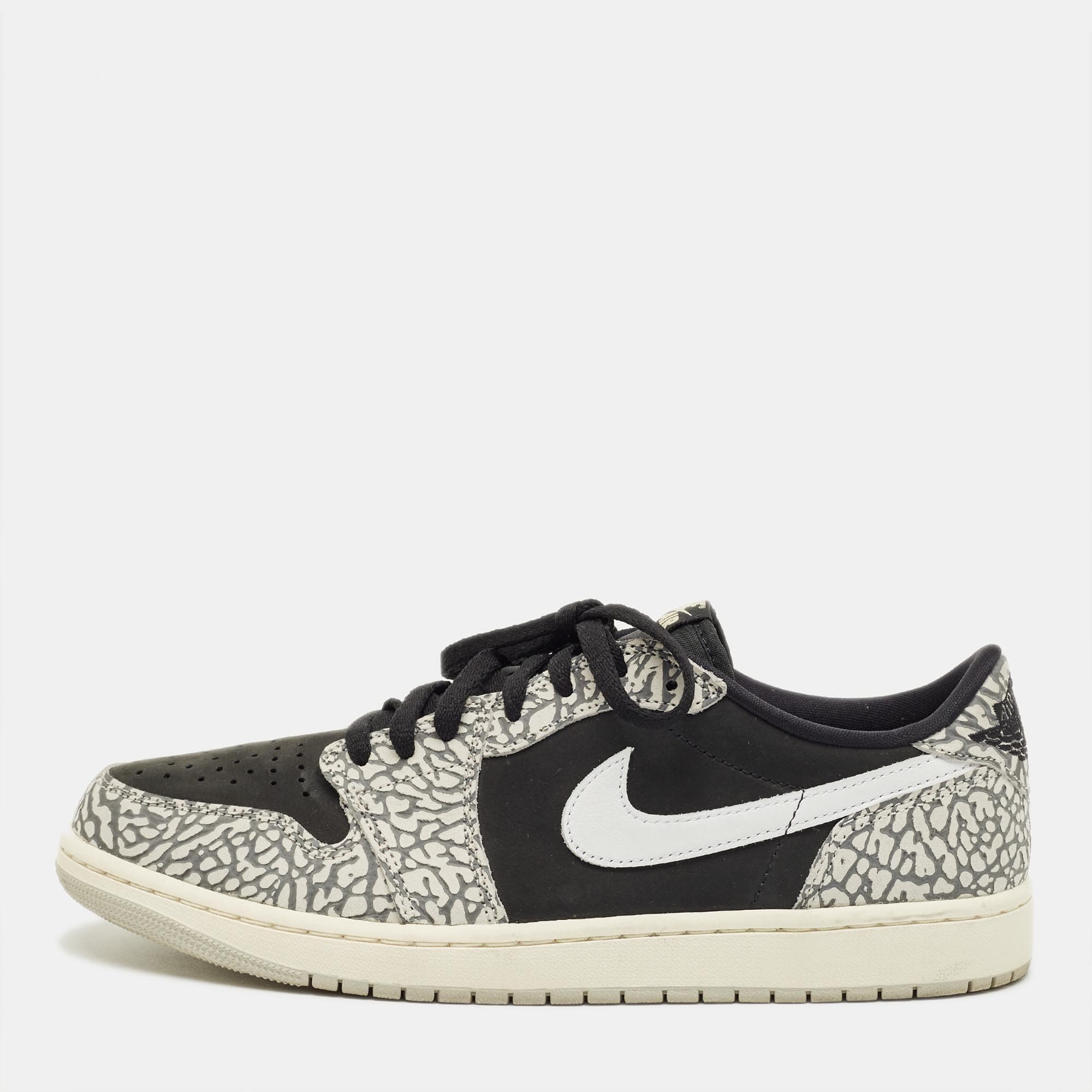 Air Jordans Black/Grey Nubuck and Leather Jordan 1 Retro Low OG Black Cement Sneakers Size 44.5