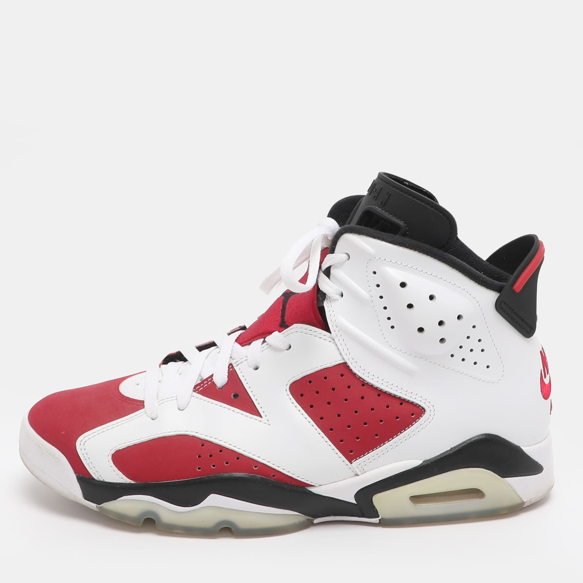 Air Jordans Carmine Jordan 6 Size 45 White/Red Leather High Top Sneakers