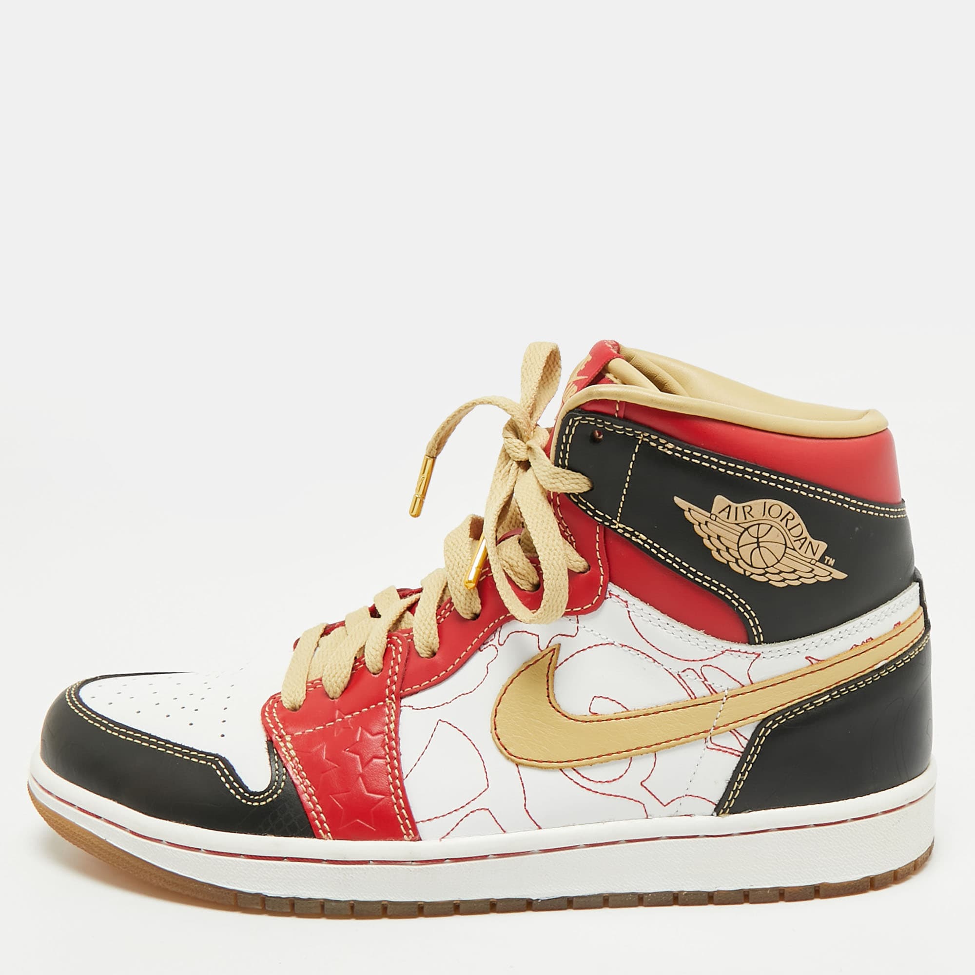 Air Jordans 1 Retro XQ Size 43 Multicolor Leather High Top Sneakers