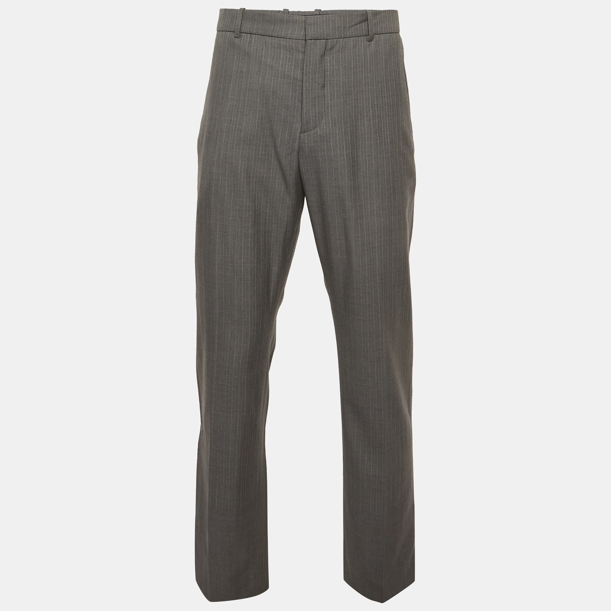 Alexander McQueen Grey Striped Wool Trousers L