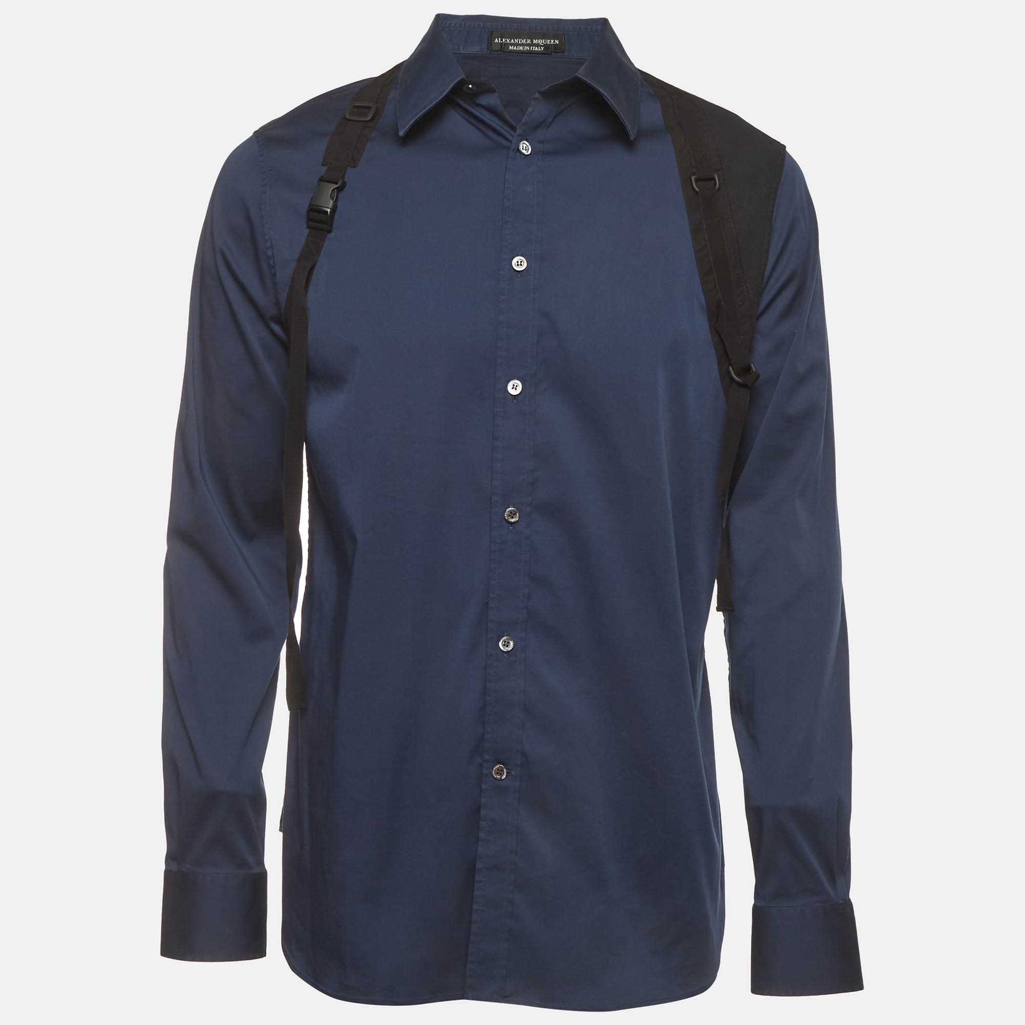 Alexander McQueen Navy Blue Cotton Long Sleeve Harness Shirt XXL