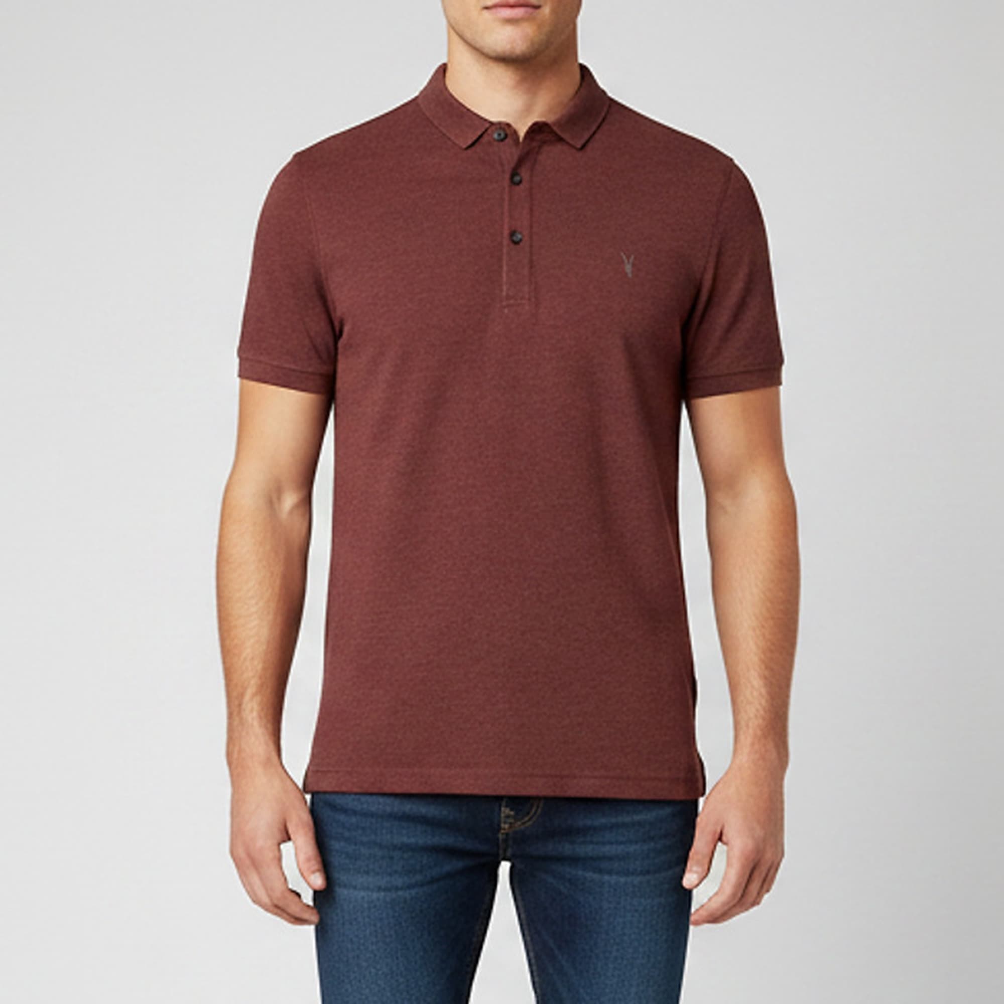 All Saints Burgundy Ramskull Embroidered Cotton Pique Reform Polo T-Shirt M