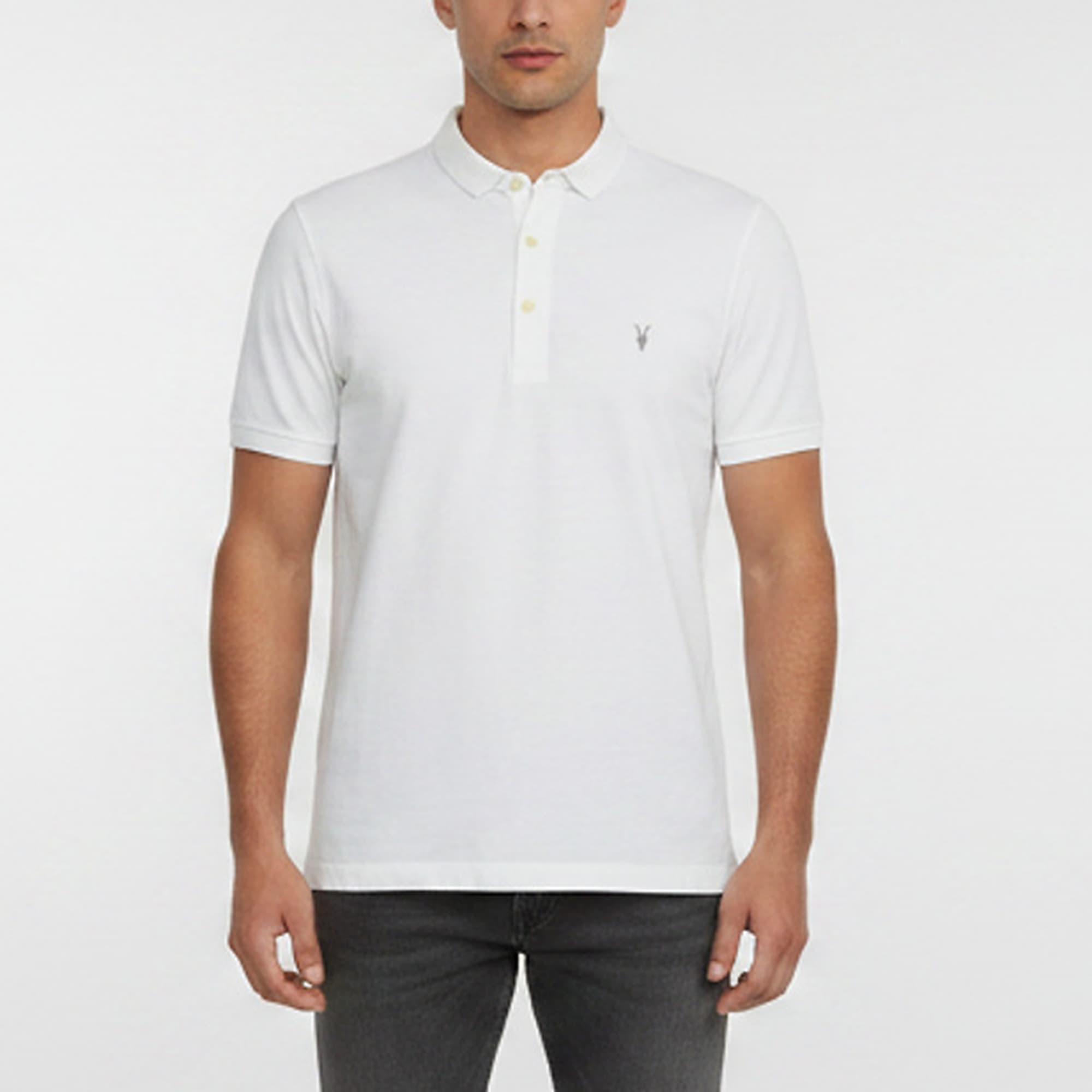 All Saints White Cotton Pique Short Sleeve Polo T-Shirt M
