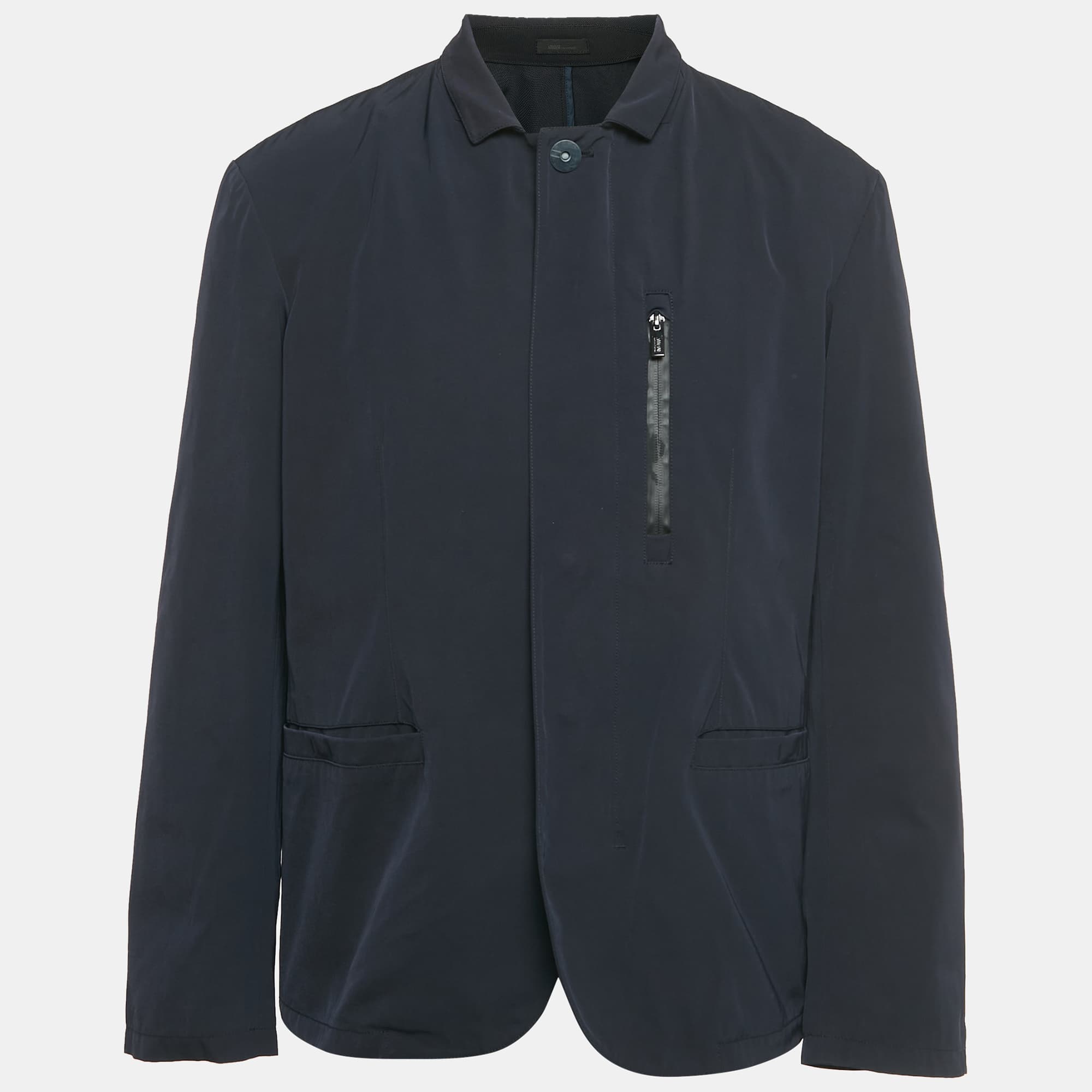 Armani Collezioni Navy Blue Nylon Zip-Up Jacket XL