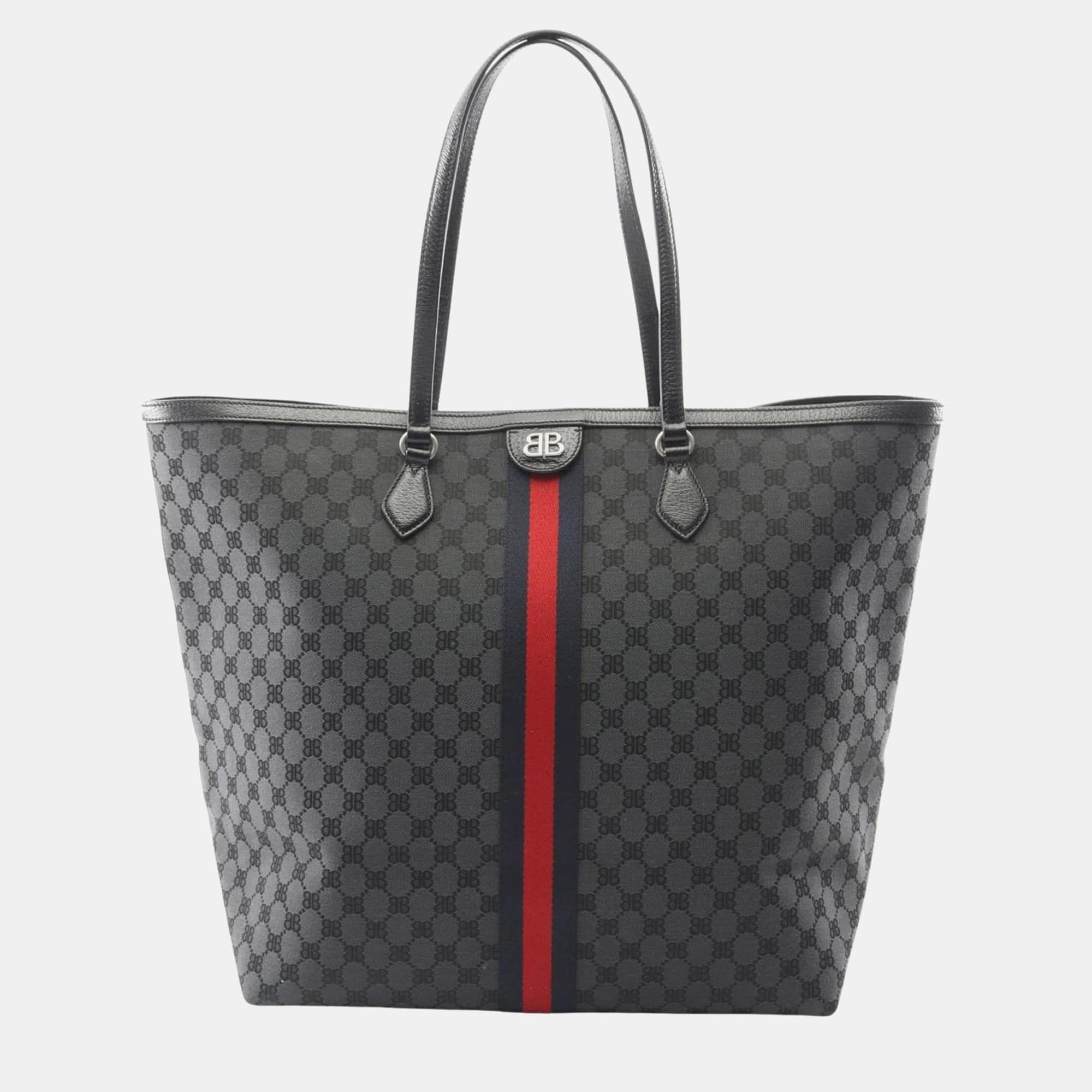 Balenciaga x Gucci The Hacker Project Large Black Multicolor Canvas Leather Tote Bag