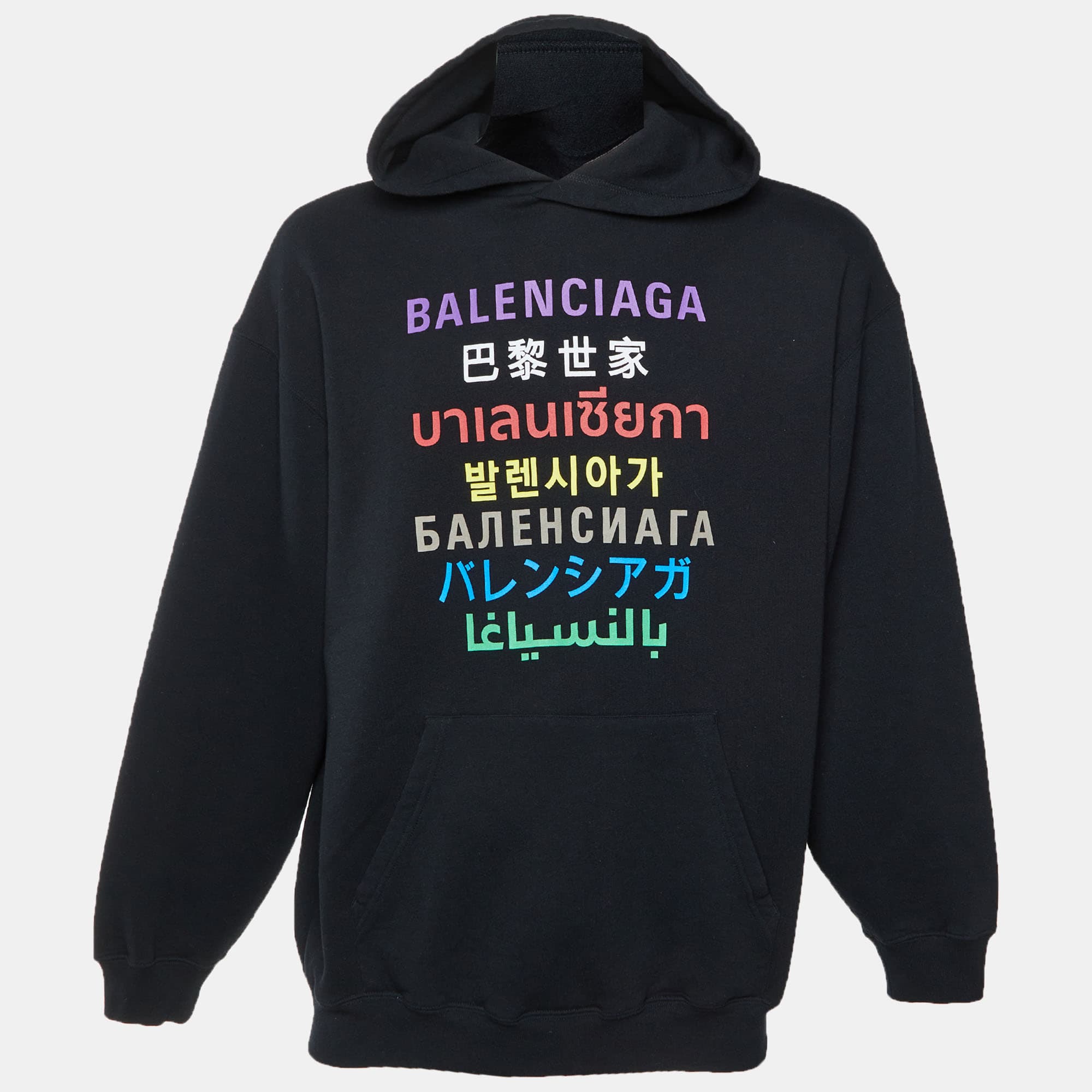 Balenciaga Multicolour Languages Logo Print Cotton Jersey Hoodie M