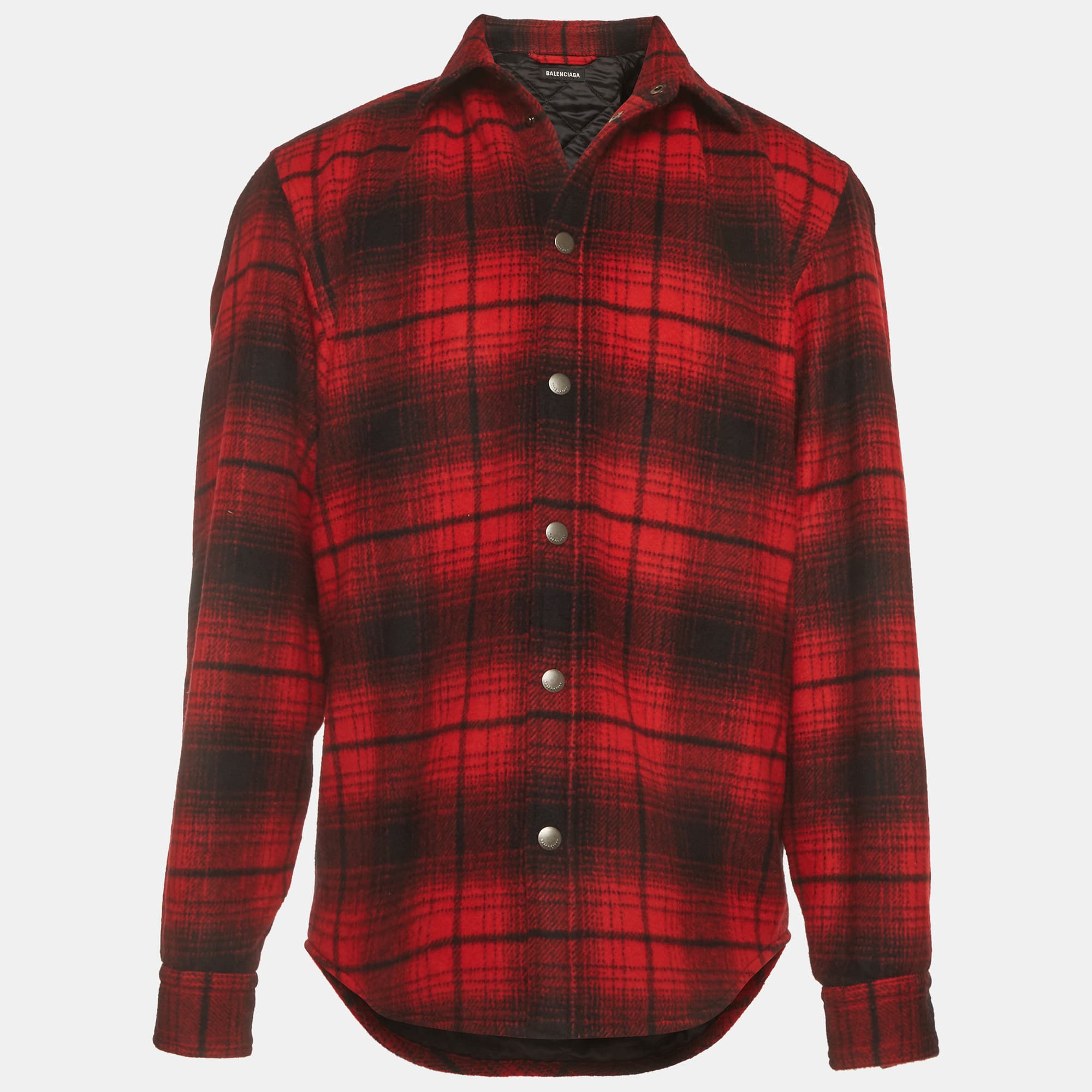 Balenciaga Red/Black Plaid Flannel Quilted Oversized Long Sleeve Shirt S