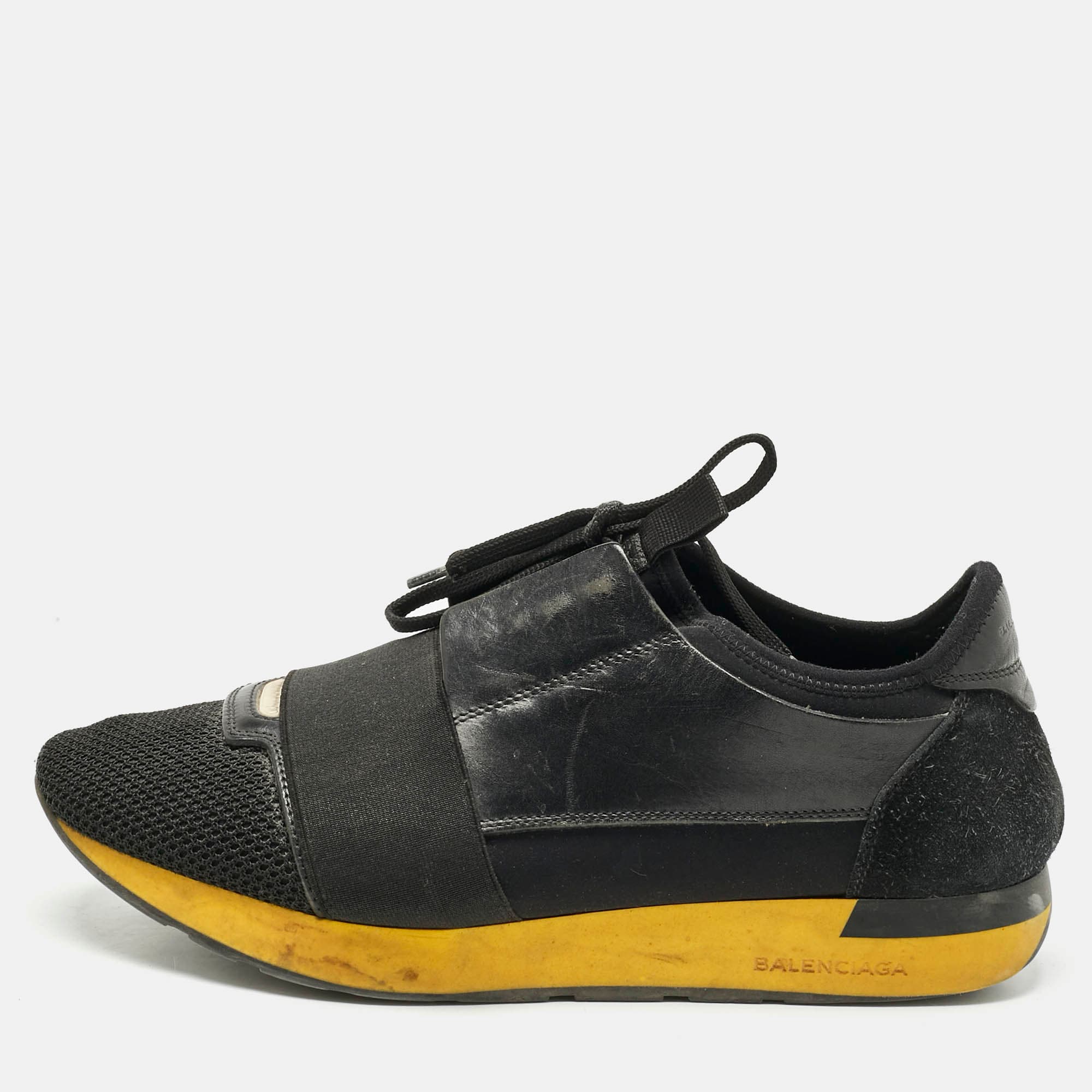 Balenciaga Race Runner Size 41 Black Leather, Mesh and Suede Low Top Sneakers