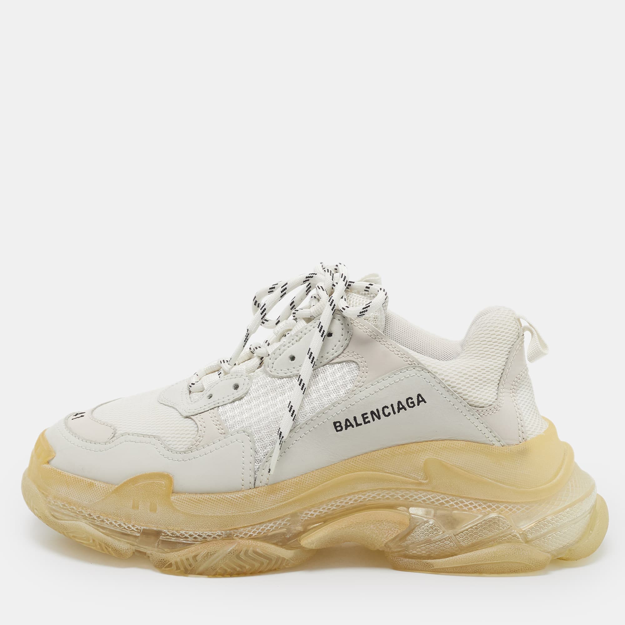 Balenciaga Triple S Size 41 Grey Faux Leather and Mesh Lace Up Sneakers