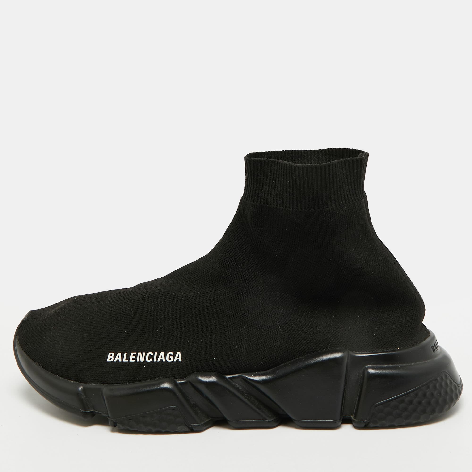 Balenciaga Speed Trainer Size 42 Black Knit Fabric High Top Sneakers