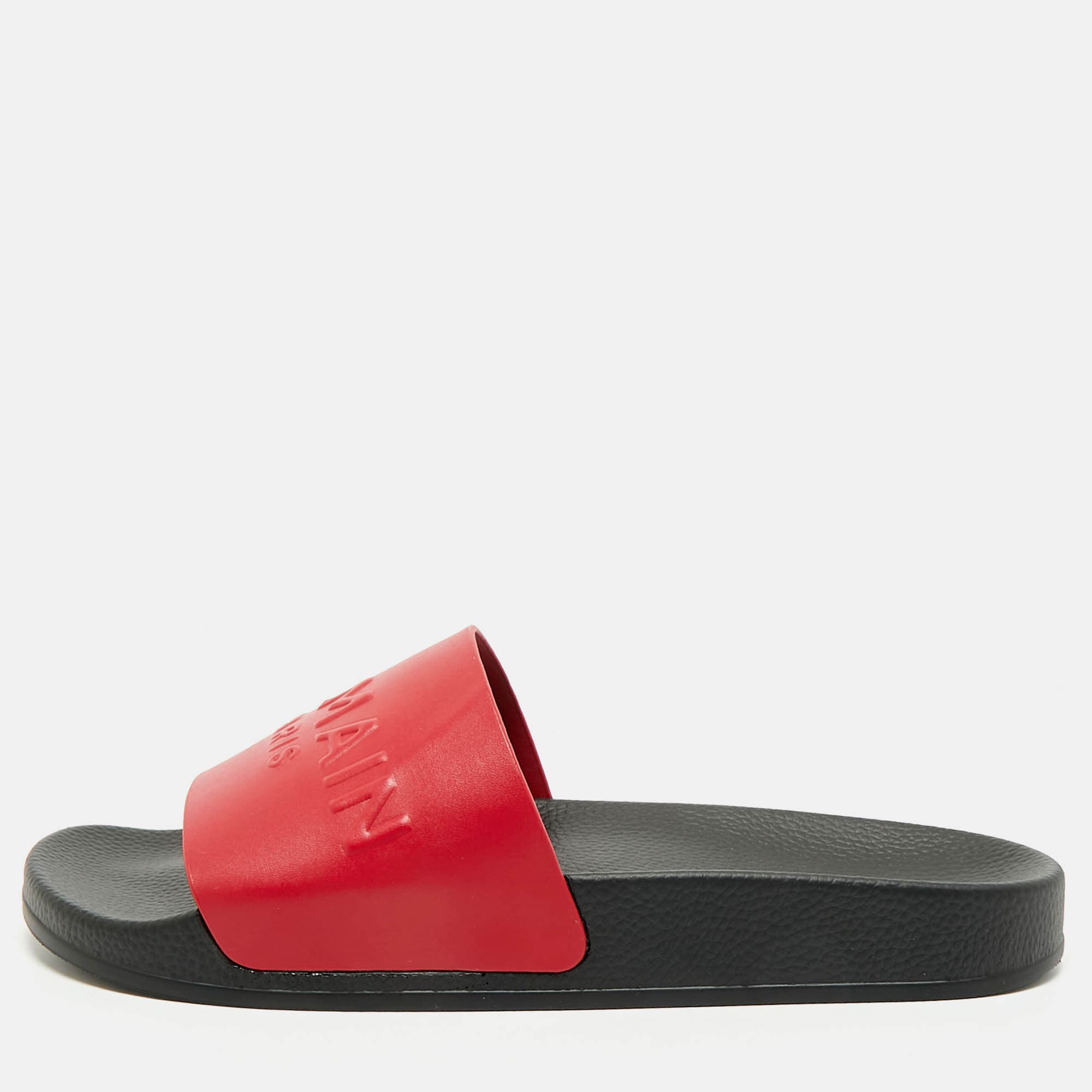Balmain Size 39 Red Leather Flat Slides
